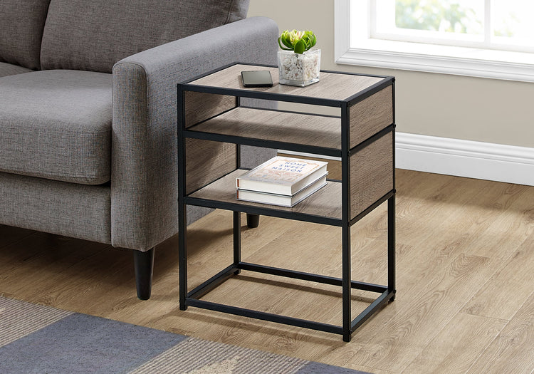 Monarch Specialties I 3507 Table D'appoint, Côté, Bout, Table De Nuit, Lampe, Salon, Chambre À Coucher, Métal, Stratifié, Brun, Noir, Contemporain, Moderne - Simple Boutique