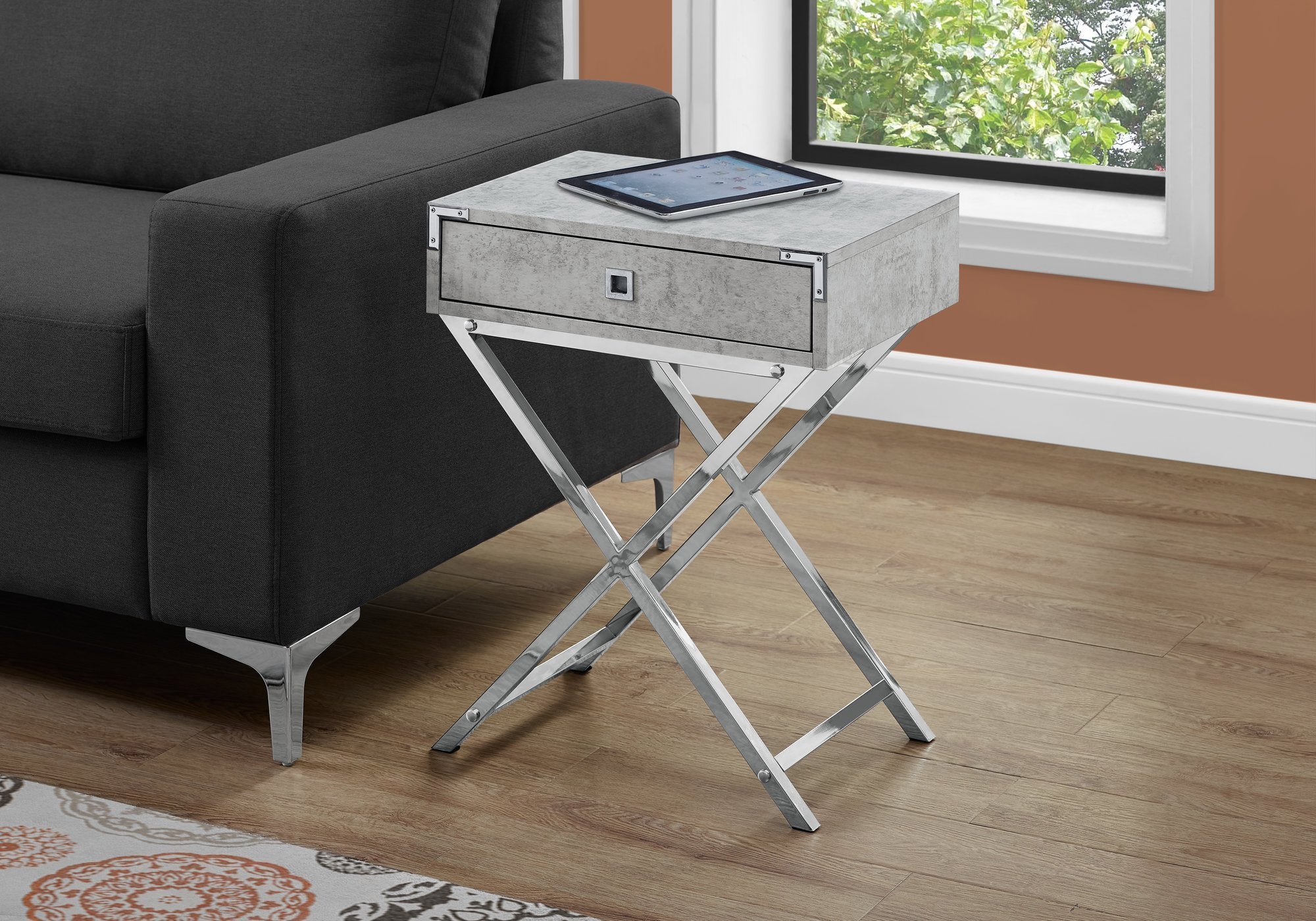 Monarch Specialties I 3551 Table D'appoint - 24"H / Gris Cimente / Métal Chrome - Simple Boutique