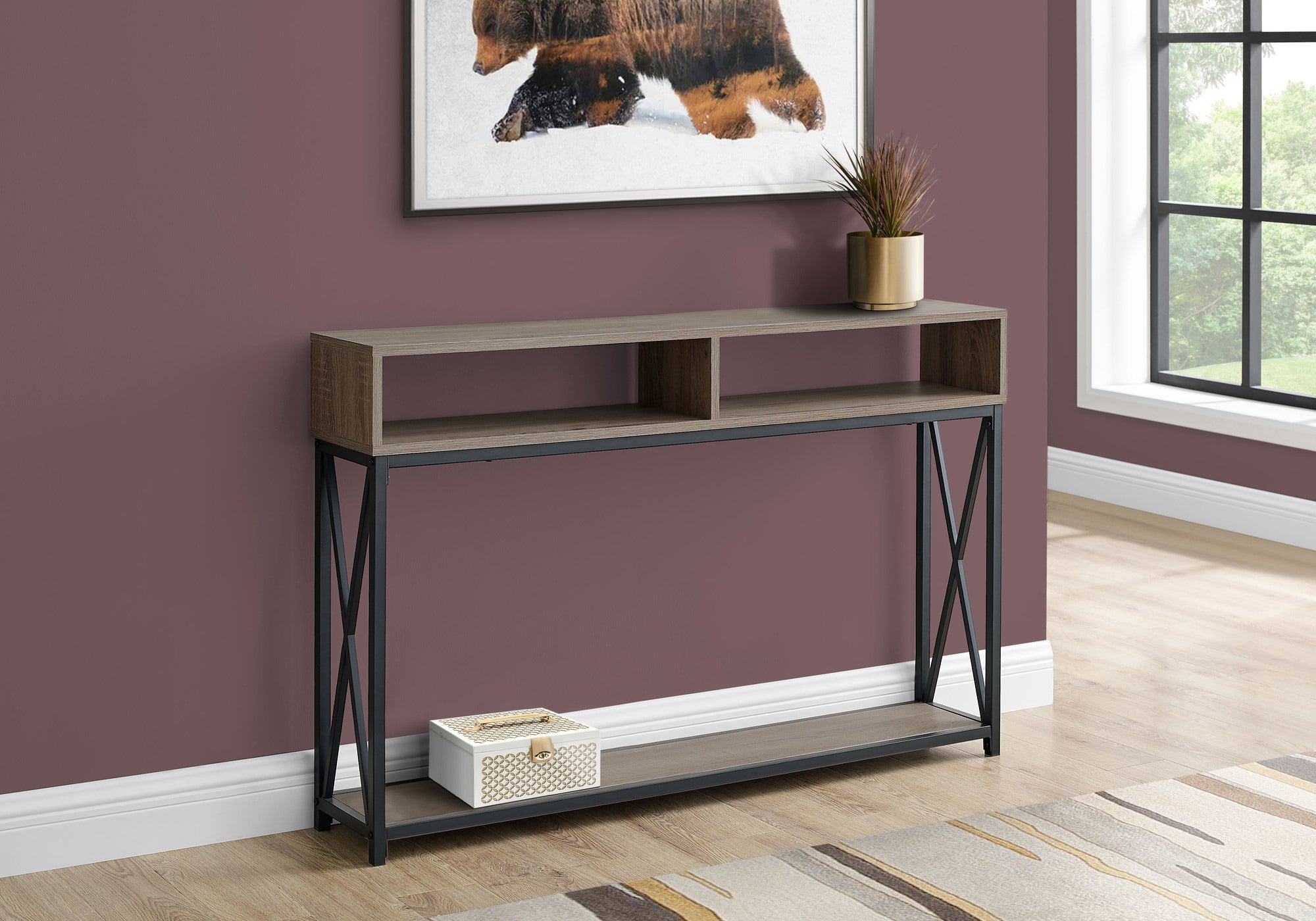Monarch Specialties I 3573 Table D'appoint, Console, Entrée, Étroit, Sofa, Salon, Chambre À Coucher, Métal, Stratifié, Brun, Noir, Contemporain, Moderne - Simple Boutique