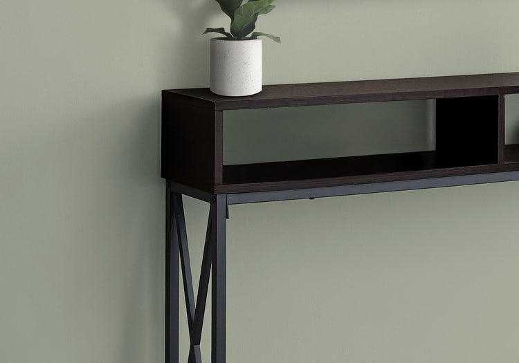 Monarch Specialties I 3574 Table D'appoint, Console, Entrée, Étroit, Sofa, Salon, Chambre À Coucher, Métal, Stratifié, Brun, Noir, Contemporain, Moderne - Simple Boutique