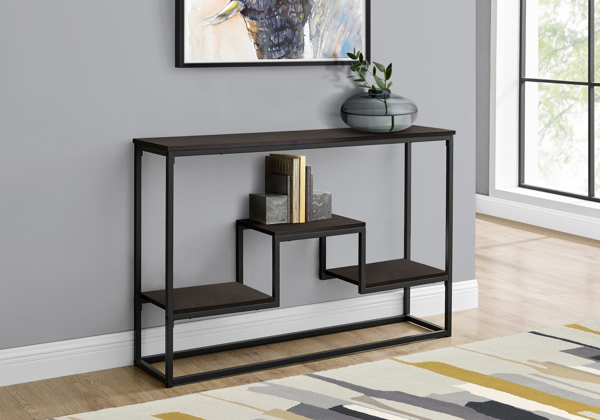 Monarch Specialties I 3582 Table D'appoint, Console, Entrée, Étroit, Sofa, Salon, Chambre À Coucher, Métal, Stratifié, Brun, Noir, Contemporain, Moderne - Simple Boutique
