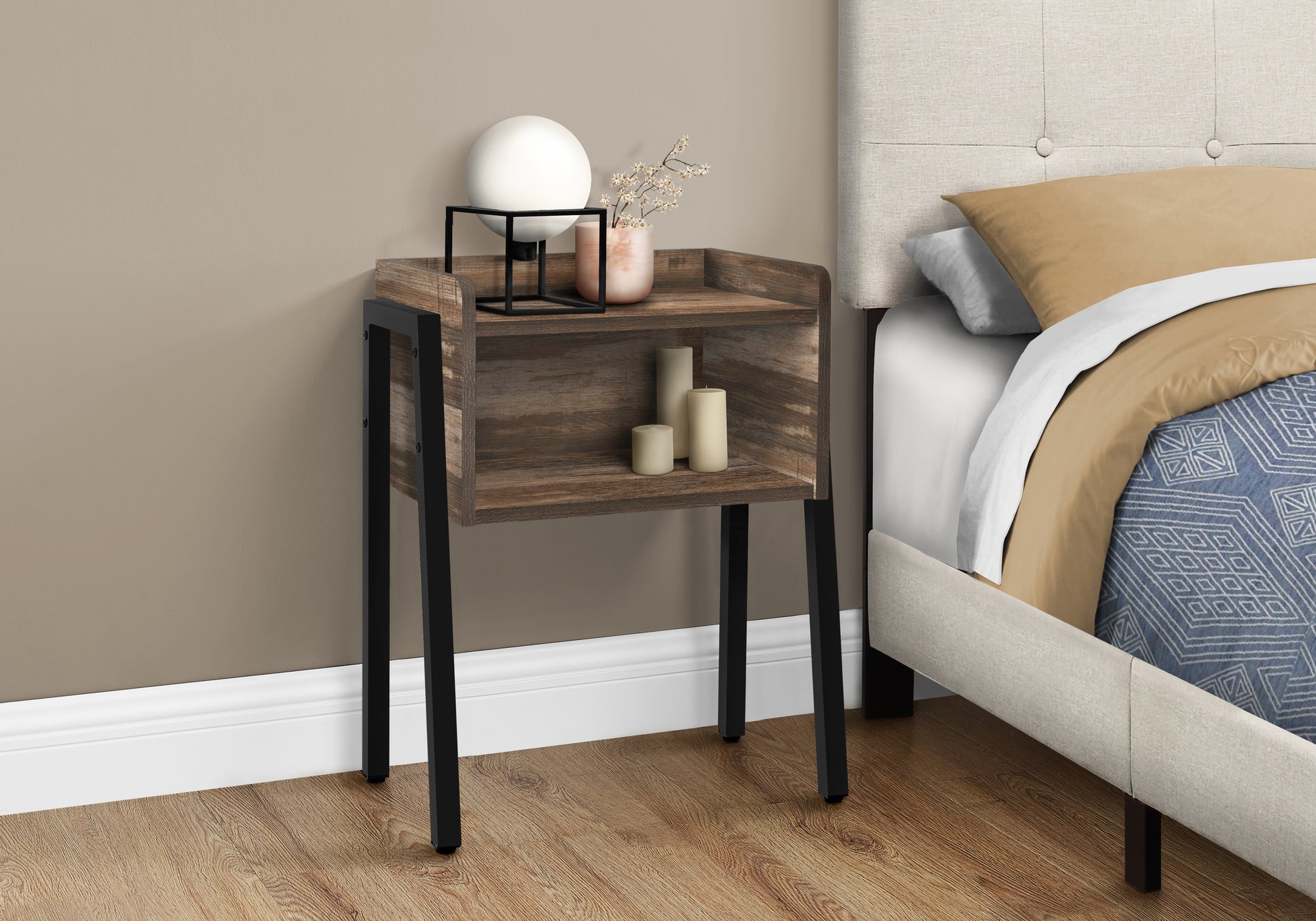 Monarch Specialties I 3583 Table D'appoint, Côté, Bout, Table De Nuit, Lampe, Salon, Chambre À Coucher, Métal, Stratifié, Brun, Noir, Contemporain, Moderne - Simple Boutique