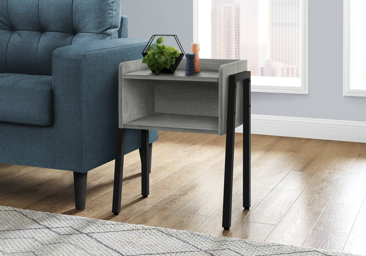 Monarch Specialties I 3591 Table D'appoint, Côté, Bout, Table De Nuit, Lampe, Salon, Chambre À Coucher, Métal, Stratifié, Gris, Noir, Contemporain, Moderne - Simple Boutique