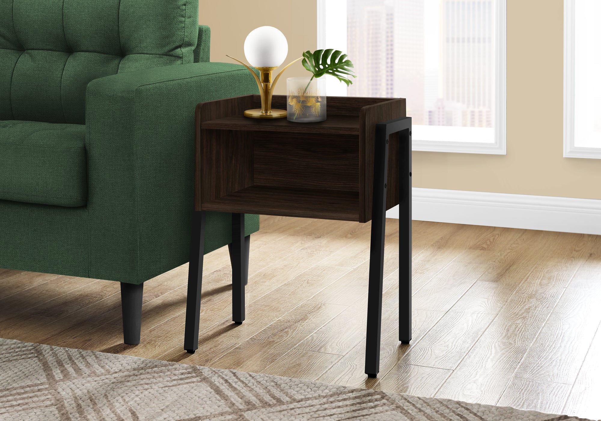 Monarch Specialties I 3593 Table D'appoint, Côté, Bout, Table De Nuit, Lampe, Salon, Chambre À Coucher, Métal, Stratifié, Brun, Noir, Contemporain, Moderne - Simple Boutique