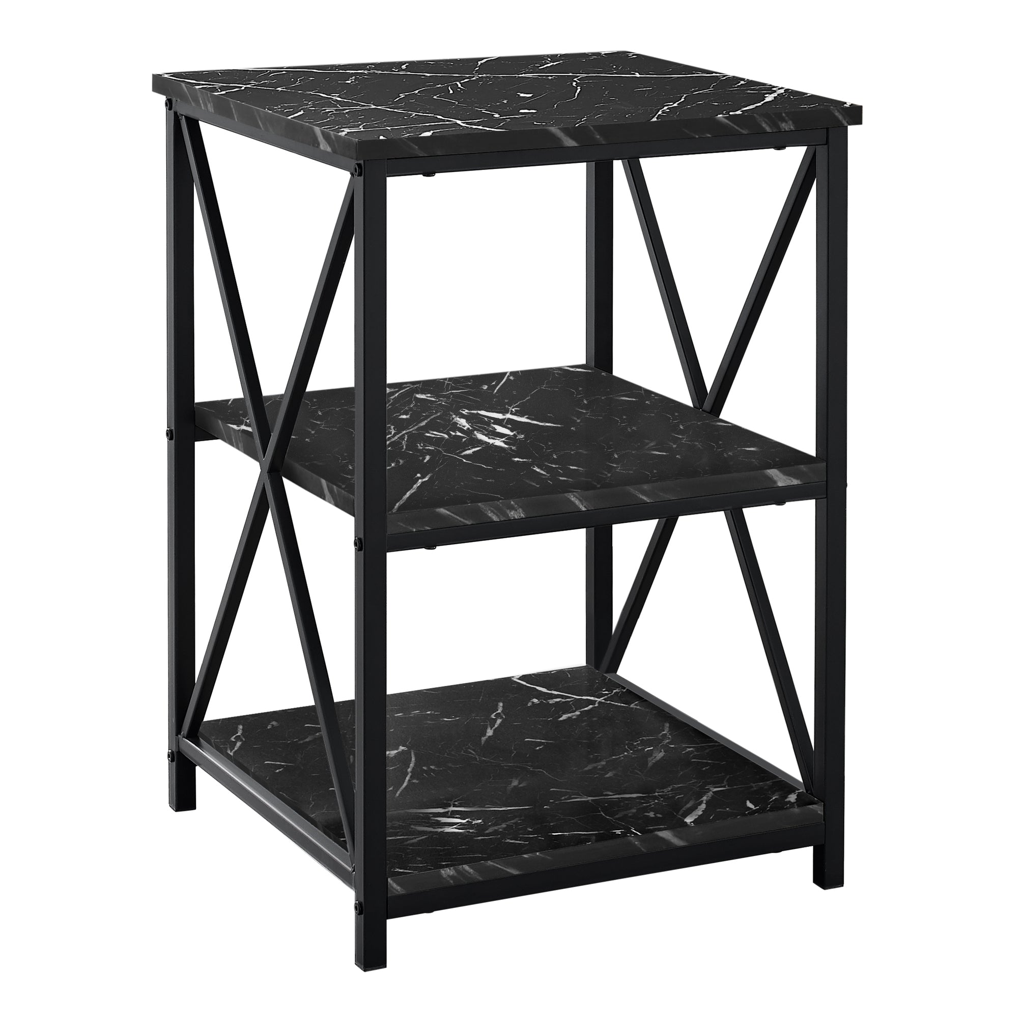 Monarch Specialties I 3595 Table D'appoint, Côté, Bout, Table De Nuit, Lampe, Salon, Chambre À Coucher, Métal, Stratifié, D'aspect Marbre Noir, Contemporain, Moderne - Simple Boutique