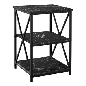 Monarch Specialties I 3595 Table D'appoint, Côté, Bout, Table De Nuit, Lampe, Salon, Chambre À Coucher, Métal, Stratifié, D'aspect Marbre Noir, Contemporain, Moderne - Simple Boutique