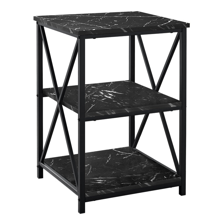 Monarch Specialties I 3595 Table D'appoint, Côté, Bout, Table De Nuit, Lampe, Salon, Chambre À Coucher, Métal, Stratifié, D'aspect Marbre Noir, Contemporain, Moderne - Simple Boutique