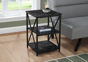Monarch Specialties I 3595 Table D'appoint, Côté, Bout, Table De Nuit, Lampe, Salon, Chambre À Coucher, Métal, Stratifié, D'aspect Marbre Noir, Contemporain, Moderne - Simple Boutique