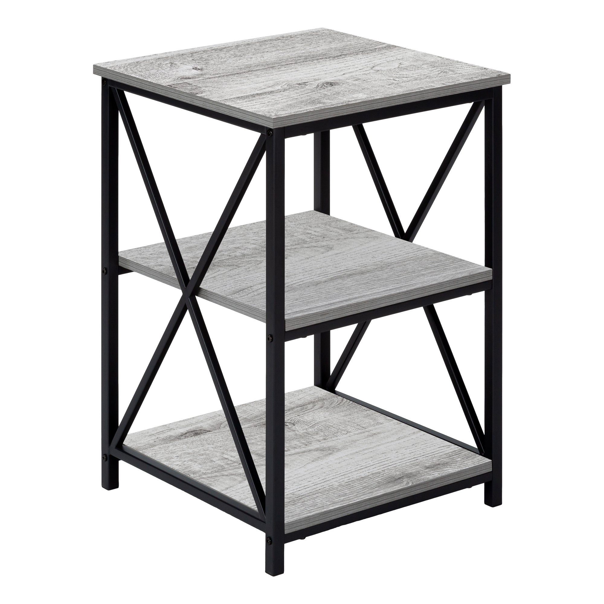 Monarch Specialties I 3596 Table D'appoint, Côté, Bout, Table De Nuit, Lampe, Salon, Chambre À Coucher, Métal, Stratifié, Gris, Noir, Contemporain, Moderne - Simple Boutique