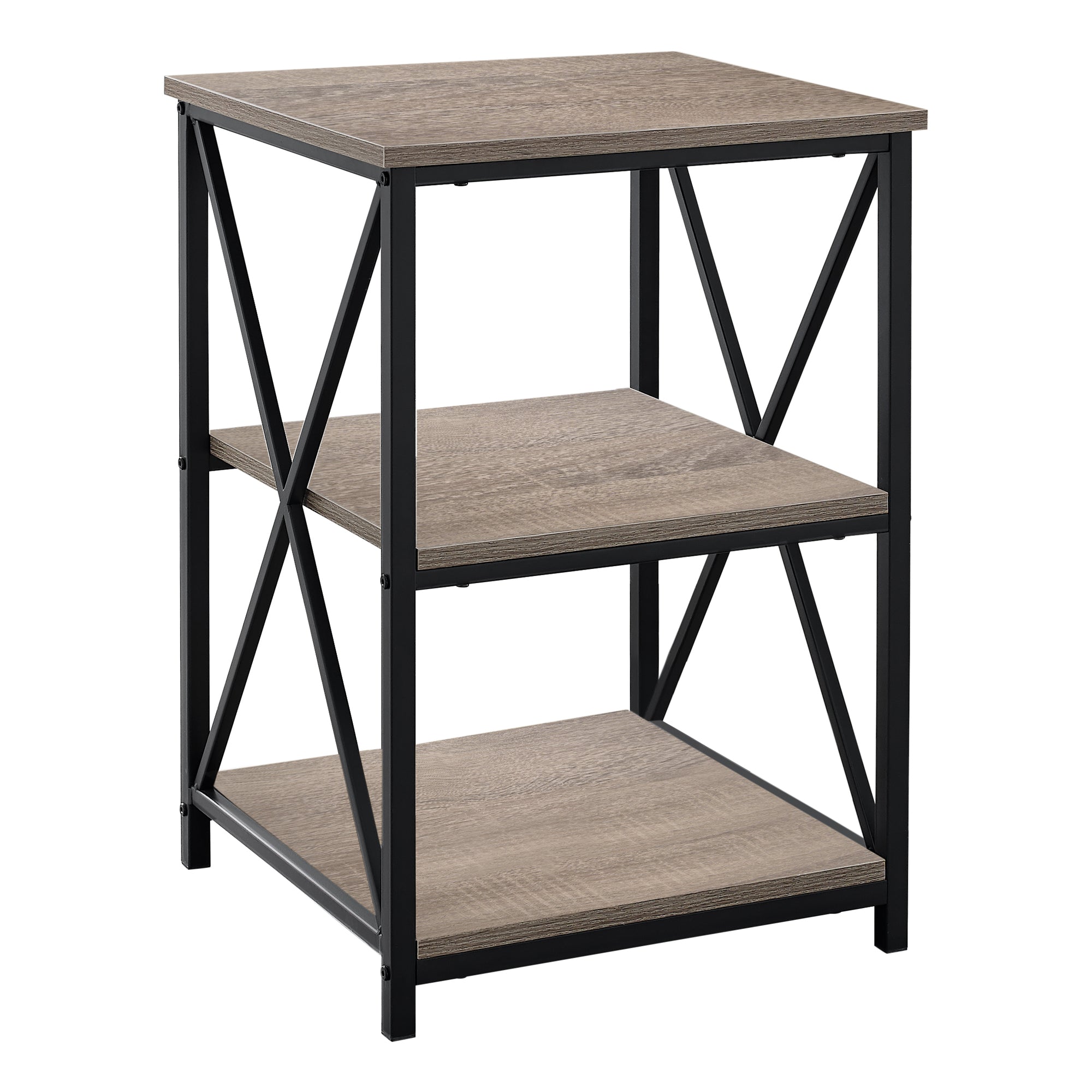 Monarch Specialties I 3597 Table D'appoint, Côté, Bout, Table De Nuit, Lampe, Salon, Chambre À Coucher, Métal, Stratifié, Brun, Noir, Contemporain, Moderne - Simple Boutique