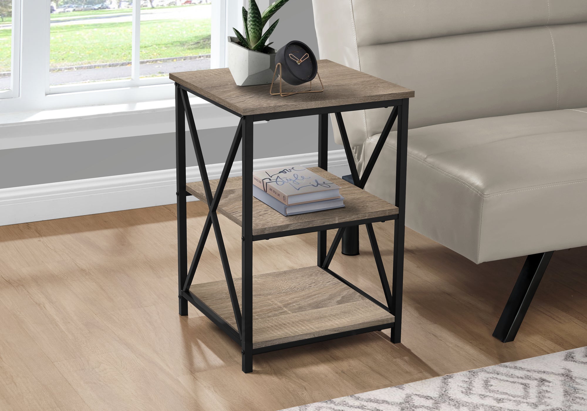 Monarch Specialties I 3597 Table D'appoint, Côté, Bout, Table De Nuit, Lampe, Salon, Chambre À Coucher, Métal, Stratifié, Brun, Noir, Contemporain, Moderne - Simple Boutique