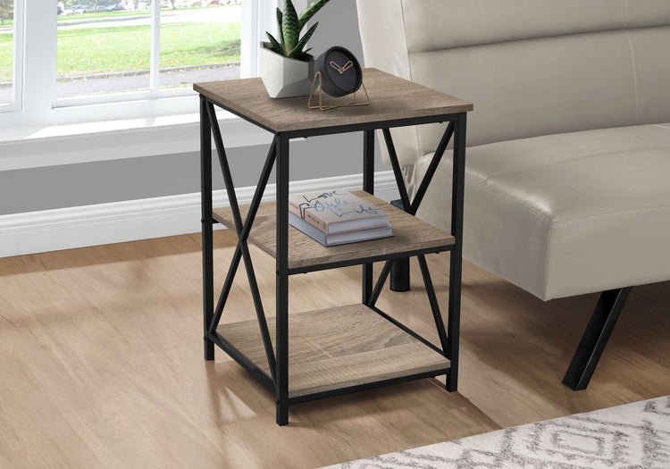 Monarch Specialties I 3597 Table D'appoint, Côté, Bout, Table De Nuit, Lampe, Salon, Chambre À Coucher, Métal, Stratifié, Brun, Noir, Contemporain, Moderne - Simple Boutique