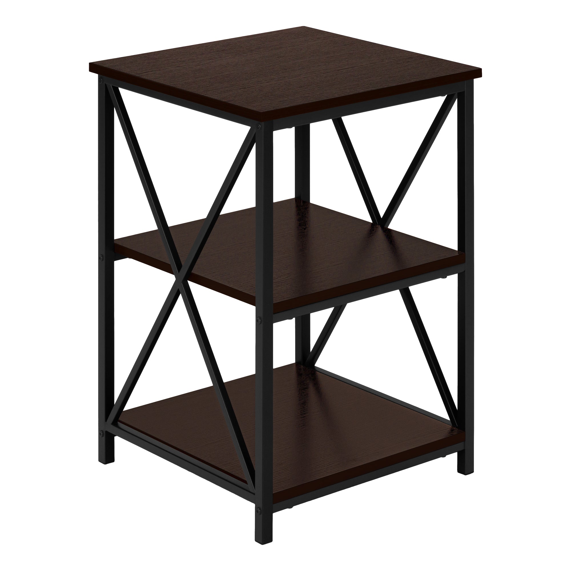 Monarch Specialties I 3598 Table D'appoint, Côté, Bout, Table De Nuit, Lampe, Salon, Chambre À Coucher, Métal, Stratifié, Brun, Noir, Contemporain, Moderne - Simple Boutique