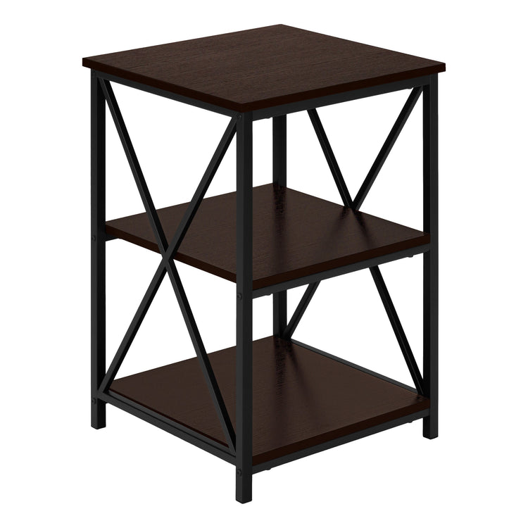 Monarch Specialties I 3598 Table D'appoint, Côté, Bout, Table De Nuit, Lampe, Salon, Chambre À Coucher, Métal, Stratifié, Brun, Noir, Contemporain, Moderne - Simple Boutique