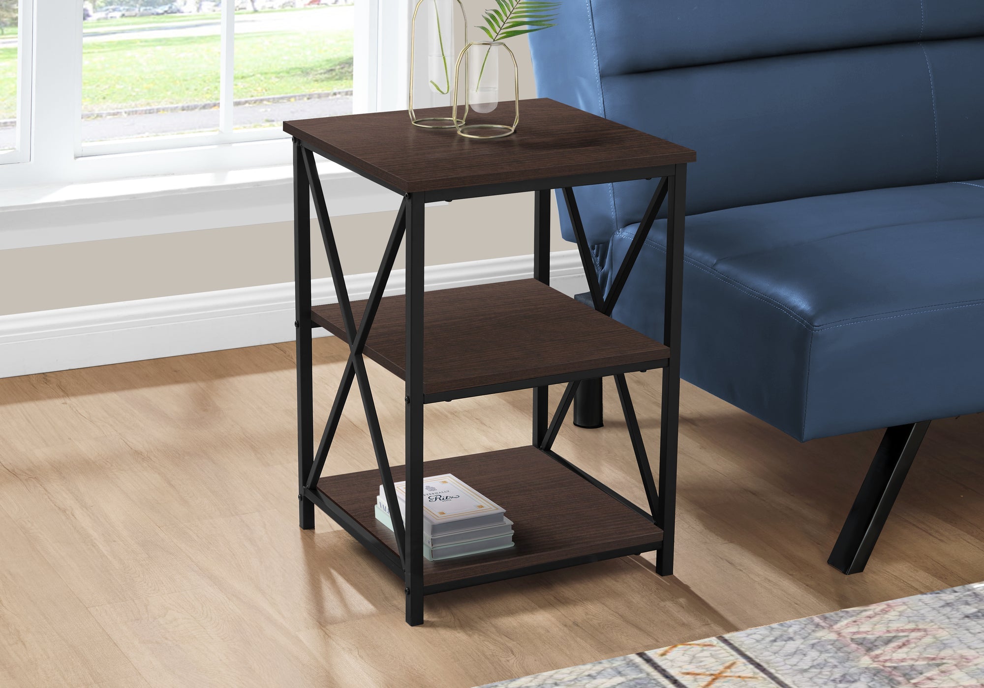 Monarch Specialties I 3598 Table D'appoint, Côté, Bout, Table De Nuit, Lampe, Salon, Chambre À Coucher, Métal, Stratifié, Brun, Noir, Contemporain, Moderne - Simple Boutique