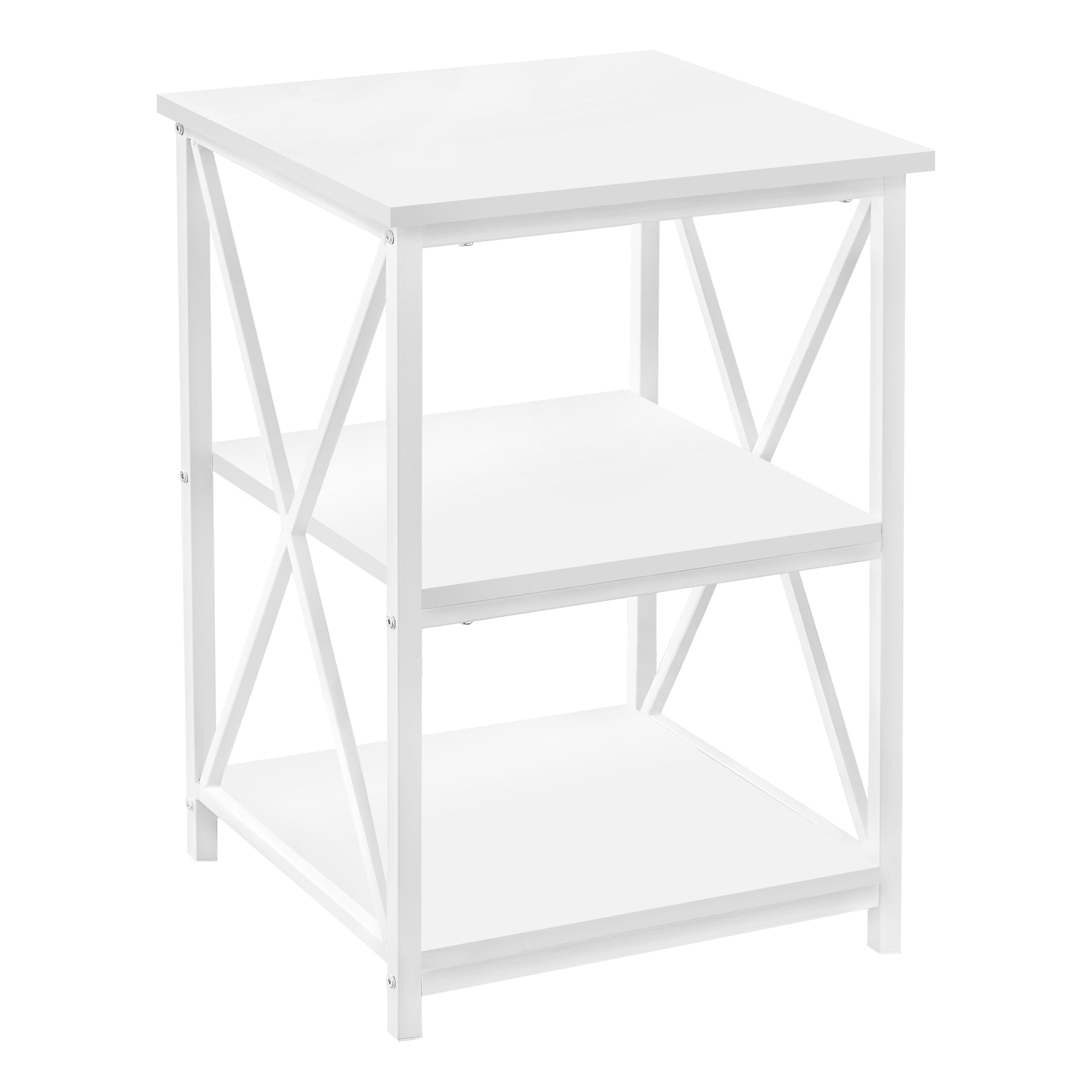 Monarch Specialties I 3599 Table D'appoint, Côté, Bout, Table De Nuit, Lampe, Salon, Chambre À Coucher, Métal, Stratifié, Blanc, Contemporain, Moderne - Simple Boutique