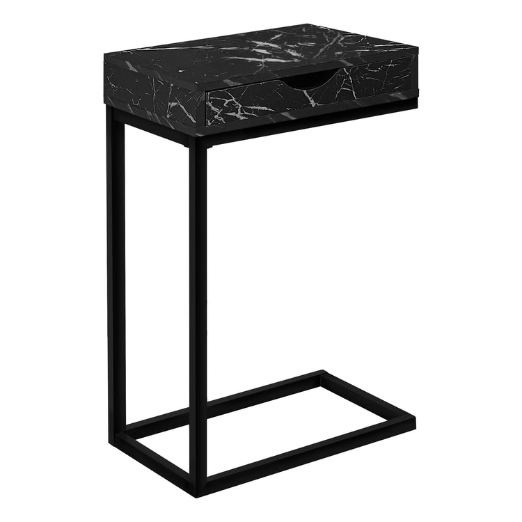 Monarch Specialties I 3604 Table D'appoint, En Forme De C, Bout, Côté, Collation, Tiroir De Rangement, Salon, Chambre À Coucher, Métal, Stratifié, D'aspect Marbre Noir, Contemporain, Moderne - Simple Boutique