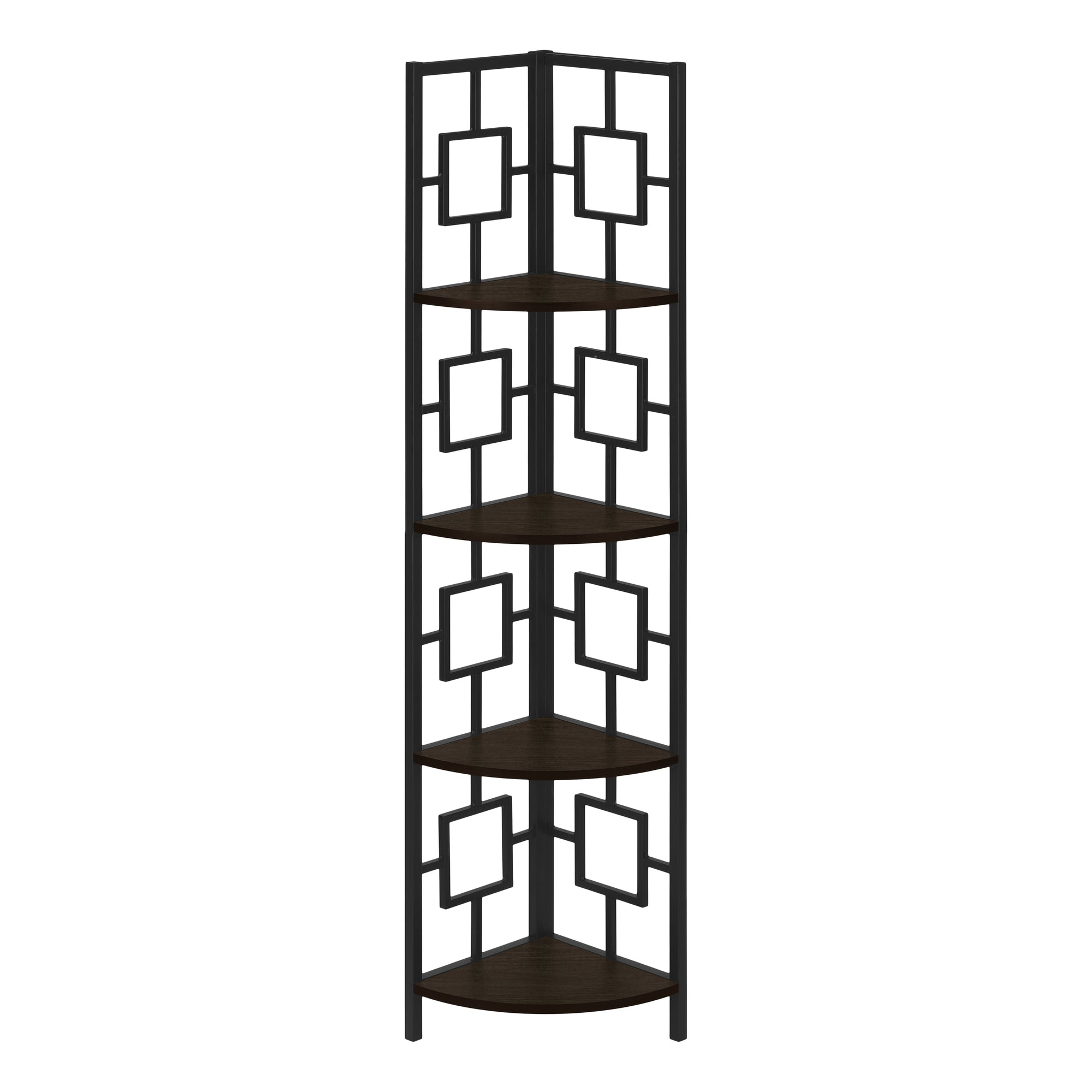 Monarch Specialties I 3612 Étagère À Livres, Étagère, Étagère, Coin, 4 Niveaux, 62"h, Bureau, Chambre À Coucher, Métal, Stratifié, Brun, Noir, Contemporain, Moderne - Simple Boutique