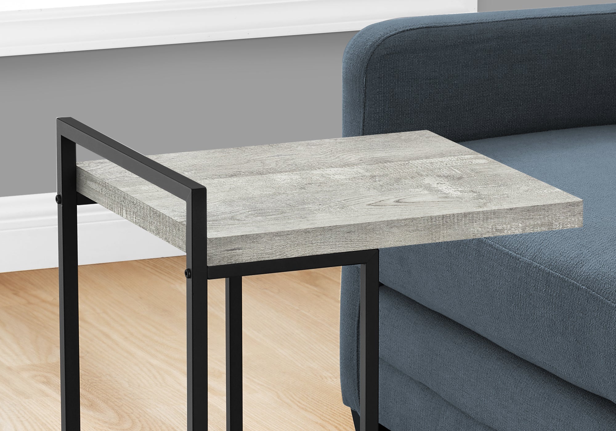 Monarch Specialties I 3631 Table D'appoint, En Forme De C, Bout, Côté, Collation, Salon, Chambre À Coucher, Métal, Stratifié, Gris, Noir, Contemporain, Moderne - Simple Boutique
