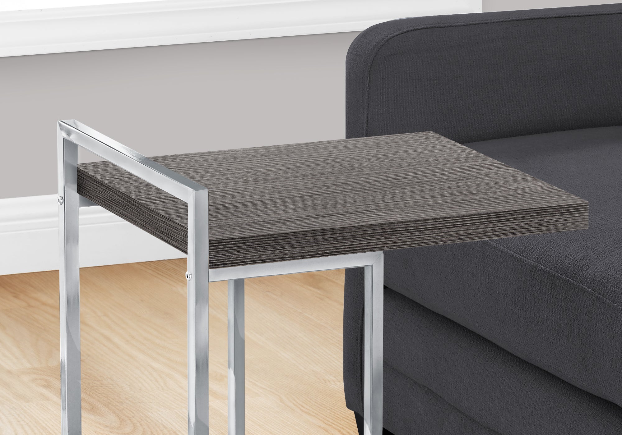 Monarch Specialties I 3637 Table D'appoint, En Forme De C, Bout, Côté, Collation, Salon, Chambre À Coucher, Métal, Stratifié, Gris, Chrome, Contemporain, Moderne - Simple Boutique