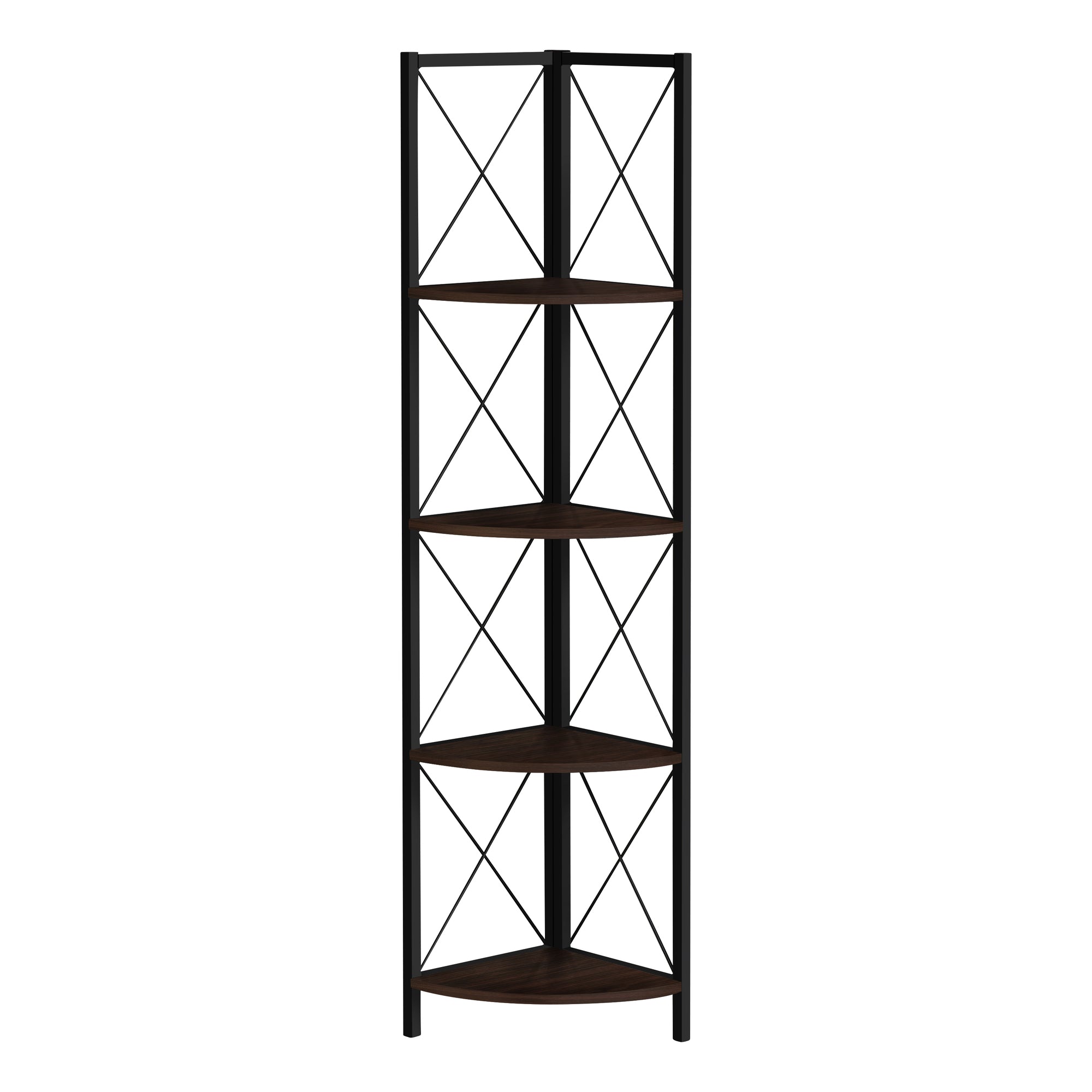Monarch Specialties I 3645 Étagère À Livres, Étagère, Étagère, Coin, 4 Niveaux, 60"h, Bureau, Chambre À Coucher, Métal, Stratifié, Brun, Noir, Contemporain, Moderne - Simple Boutique