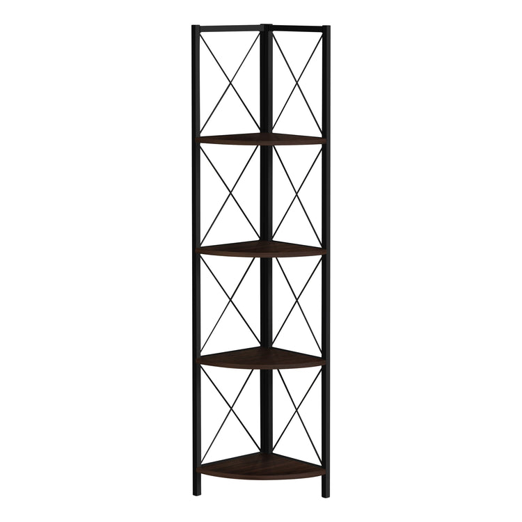 Monarch Specialties I 3645 Étagère À Livres, Étagère, Étagère, Coin, 4 Niveaux, 60"h, Bureau, Chambre À Coucher, Métal, Stratifié, Brun, Noir, Contemporain, Moderne - Simple Boutique