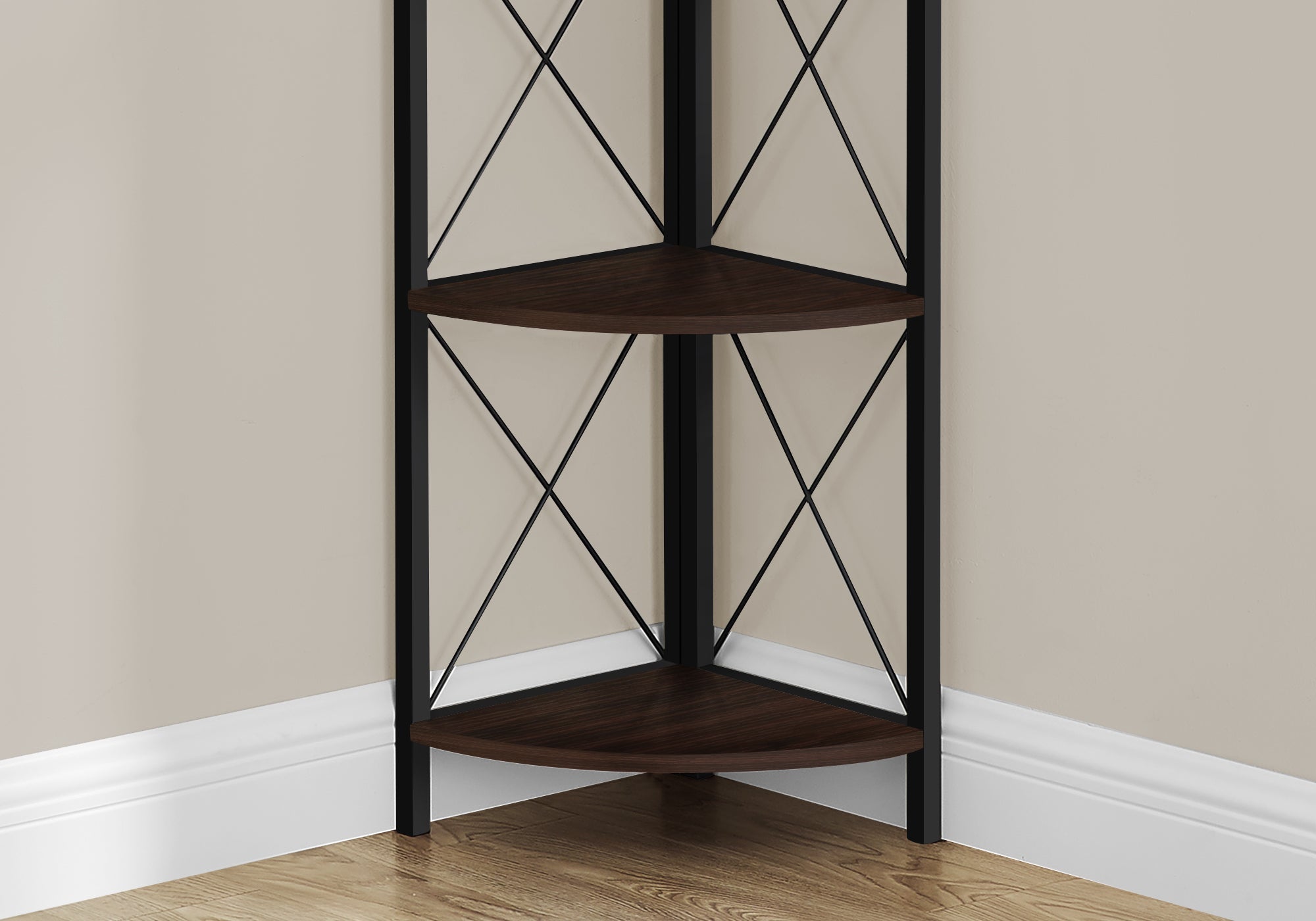 Monarch Specialties I 3645 Étagère À Livres, Étagère, Étagère, Coin, 4 Niveaux, 60"h, Bureau, Chambre À Coucher, Métal, Stratifié, Brun, Noir, Contemporain, Moderne - Simple Boutique