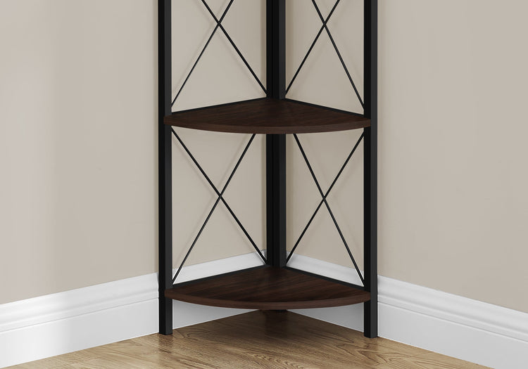 Monarch Specialties I 3645 Étagère À Livres, Étagère, Étagère, Coin, 4 Niveaux, 60"h, Bureau, Chambre À Coucher, Métal, Stratifié, Brun, Noir, Contemporain, Moderne - Simple Boutique