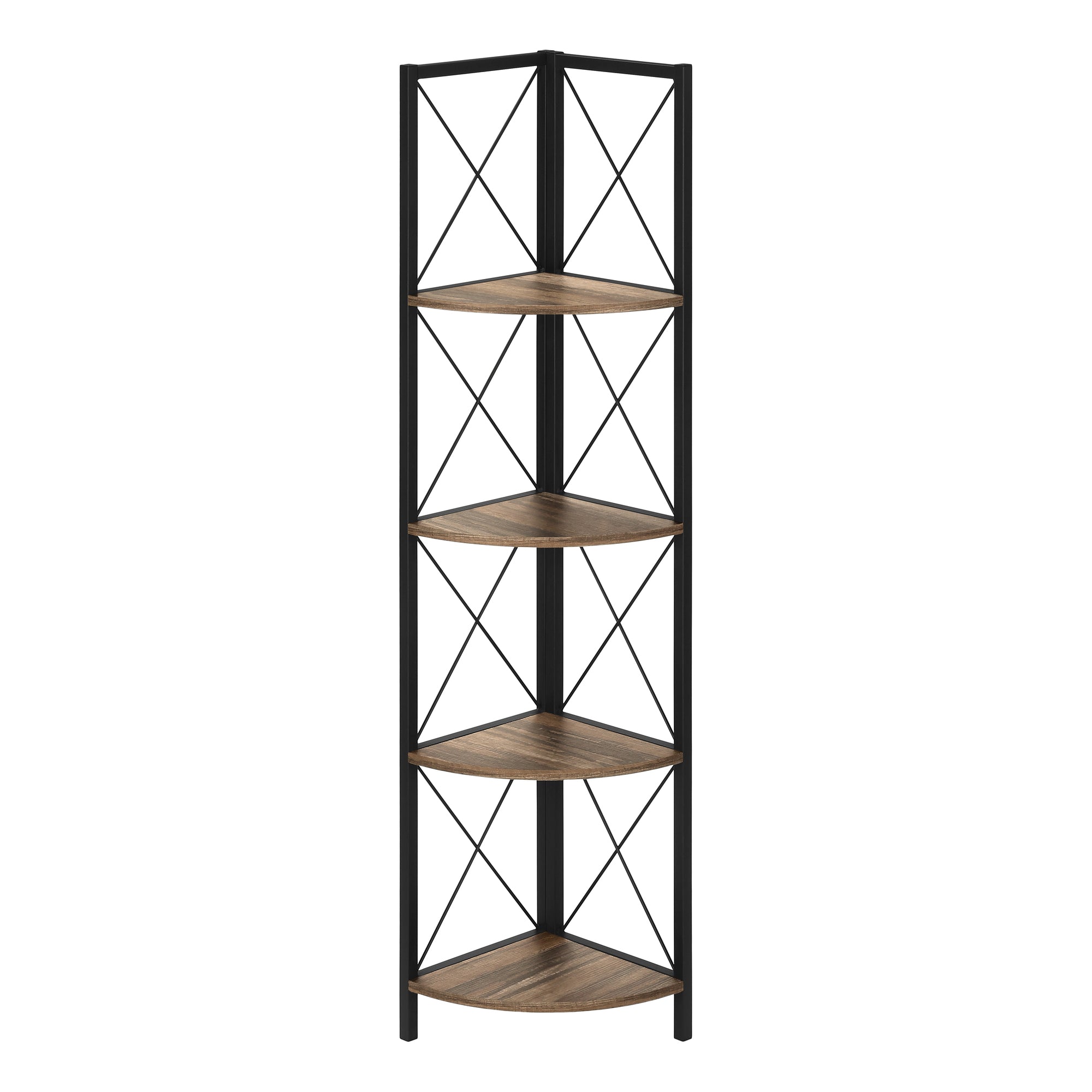 Monarch Specialties I 3646 Étagère À Livres, Étagère, Étagère, Coin, 4 Niveaux, 60"h, Bureau, Chambre À Coucher, Métal, Stratifié, Brun, Noir, Contemporain, Moderne - Simple Boutique