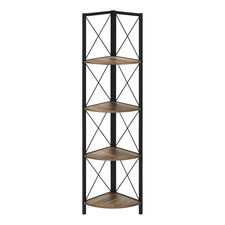 Monarch Specialties I 3646 Étagère À Livres, Étagère, Étagère, Coin, 4 Niveaux, 60"h, Bureau, Chambre À Coucher, Métal, Stratifié, Brun, Noir, Contemporain, Moderne - Simple Boutique