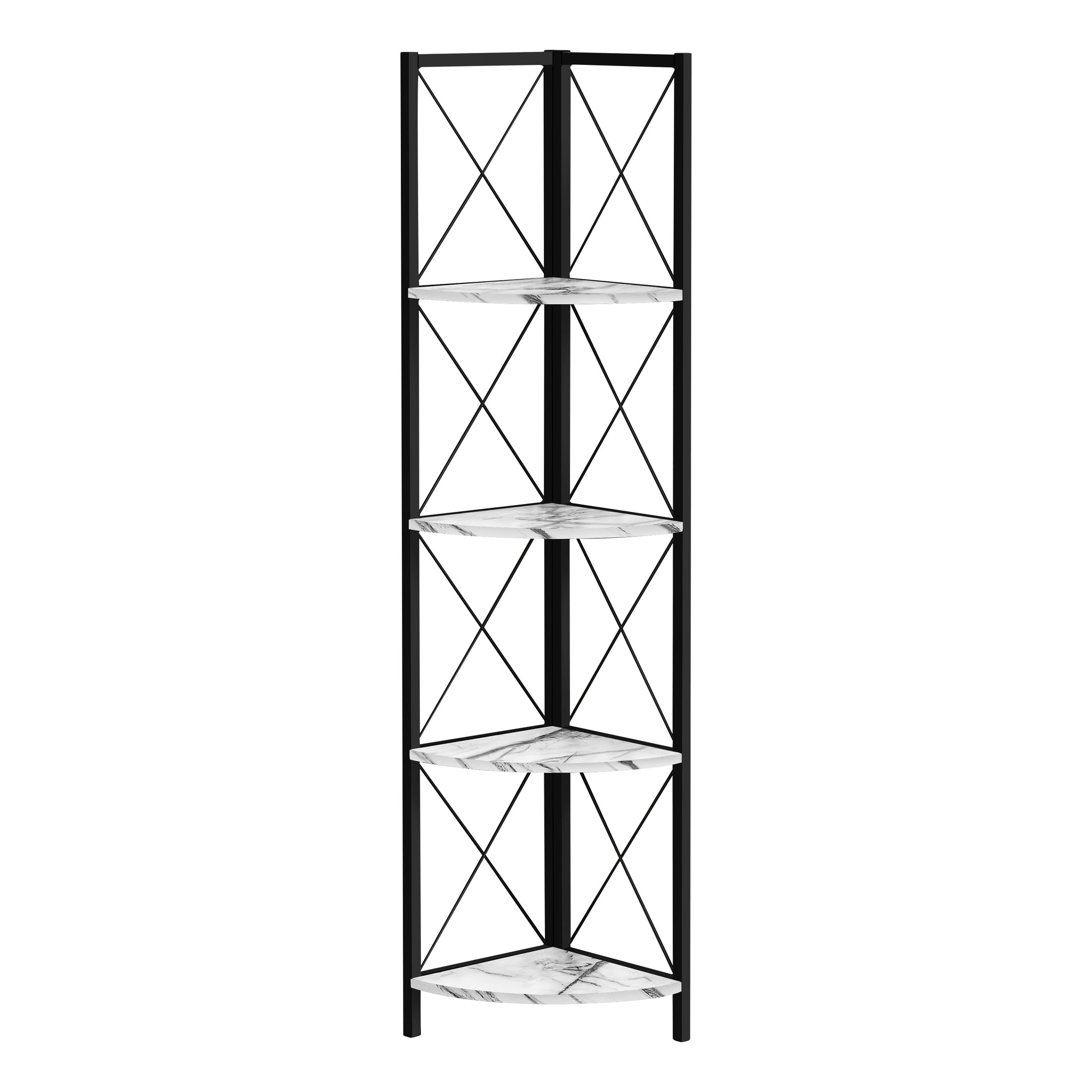 Monarch Specialties I 3651 Étagère À Livres, Étagère, Étagère, Coin, 4 Niveaux, 60"h, Bureau, Chambre À Coucher, Métal, Stratifié, Aspect Marbre Blanc, Noir, Contemporain, Moderne - Simple Boutique