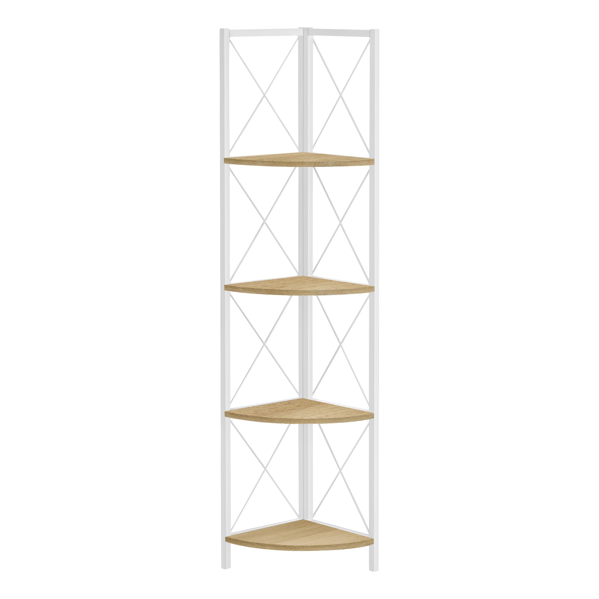 Monarch Specialties I 3652 Étagère À Livres, Étagère, Étagère, Coin, 4 Niveaux, 60"h, Bureau, Chambre À Coucher, Métal, Stratifié, Naturel, Blanc, Contemporain, Moderne - Simple Boutique