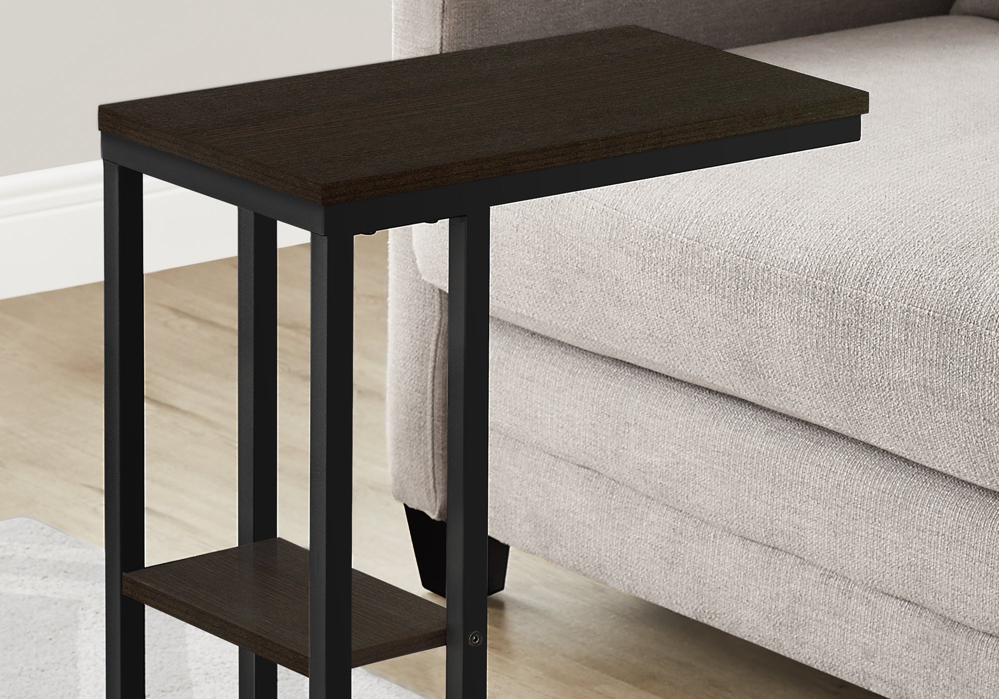 Monarch Specialties I 3670 Table D'appoint, En Forme De C, Bout, Côté, Collation, Salon, Chambre À Coucher, Métal, Stratifié, Brun, Noir, Contemporain, Moderne - Simple Boutique