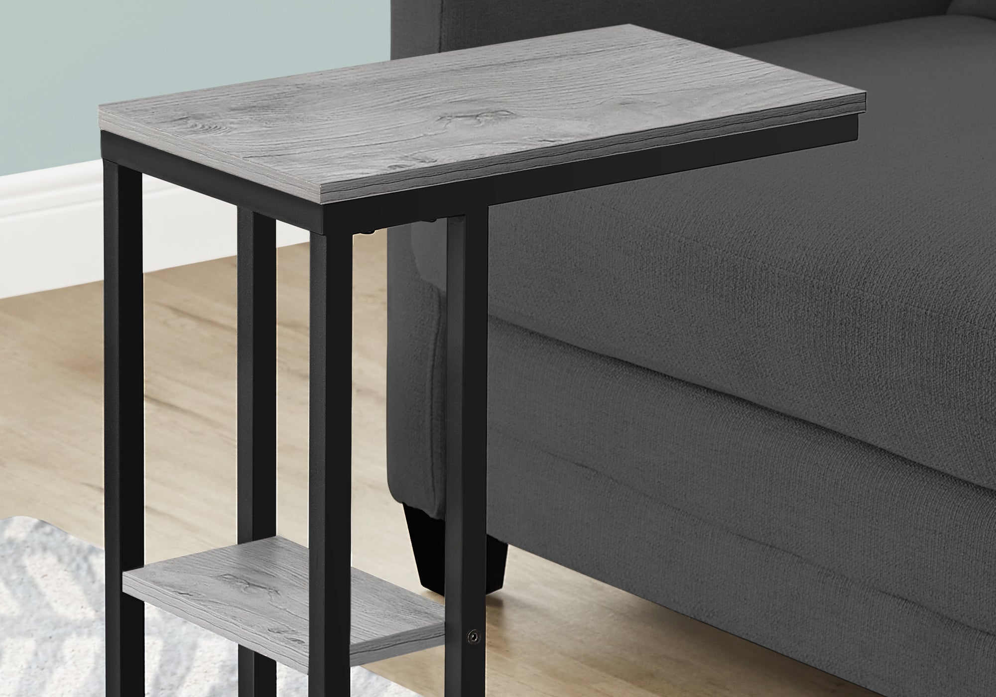 Monarch Specialties I 3671 Table D'appoint, En Forme De C, Bout, Côté, Collation, Salon, Chambre À Coucher, Métal, Stratifié, Gris, Noir, Contemporain, Moderne - Simple Boutique