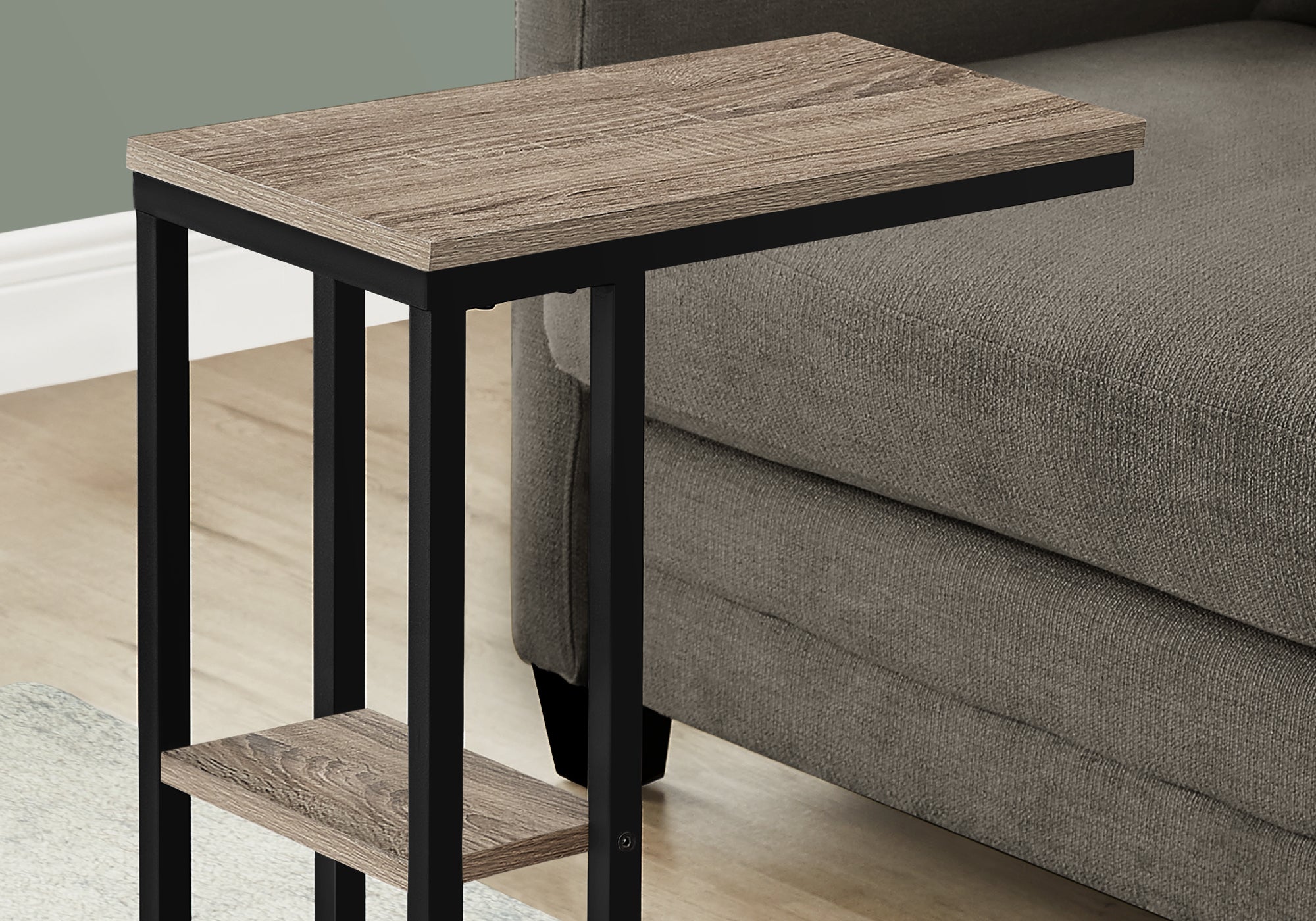 Monarch Specialties I 3672 Table D'appoint, En Forme De C, Bout, Côté, Collation, Salon, Chambre À Coucher, Métal, Stratifié, Brun, Noir, Contemporain, Moderne - Simple Boutique