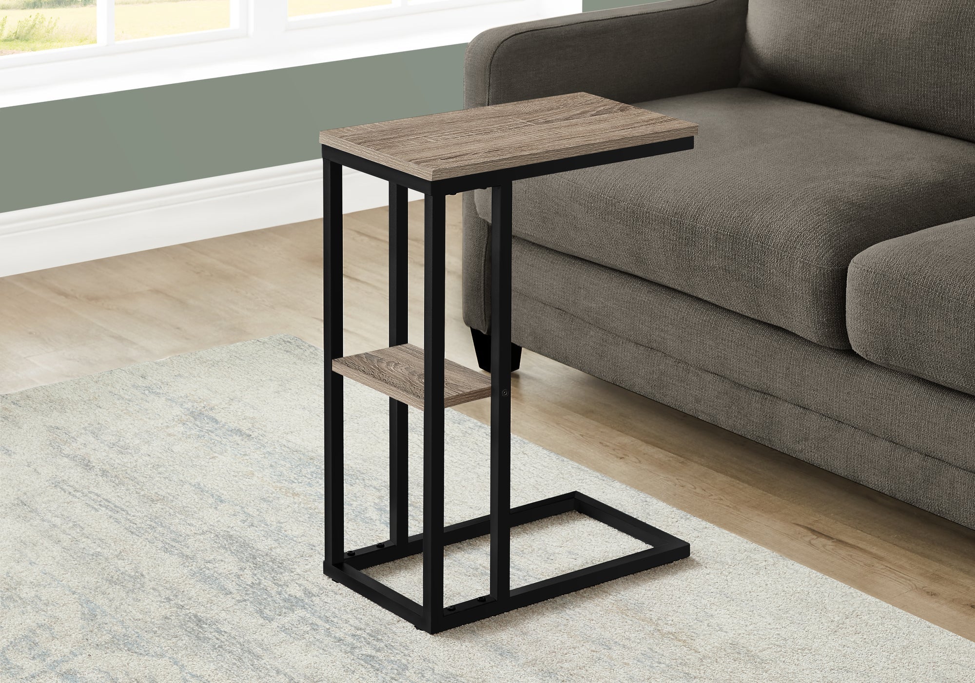 Monarch Specialties I 3672 Table D'appoint, En Forme De C, Bout, Côté, Collation, Salon, Chambre À Coucher, Métal, Stratifié, Brun, Noir, Contemporain, Moderne - Simple Boutique