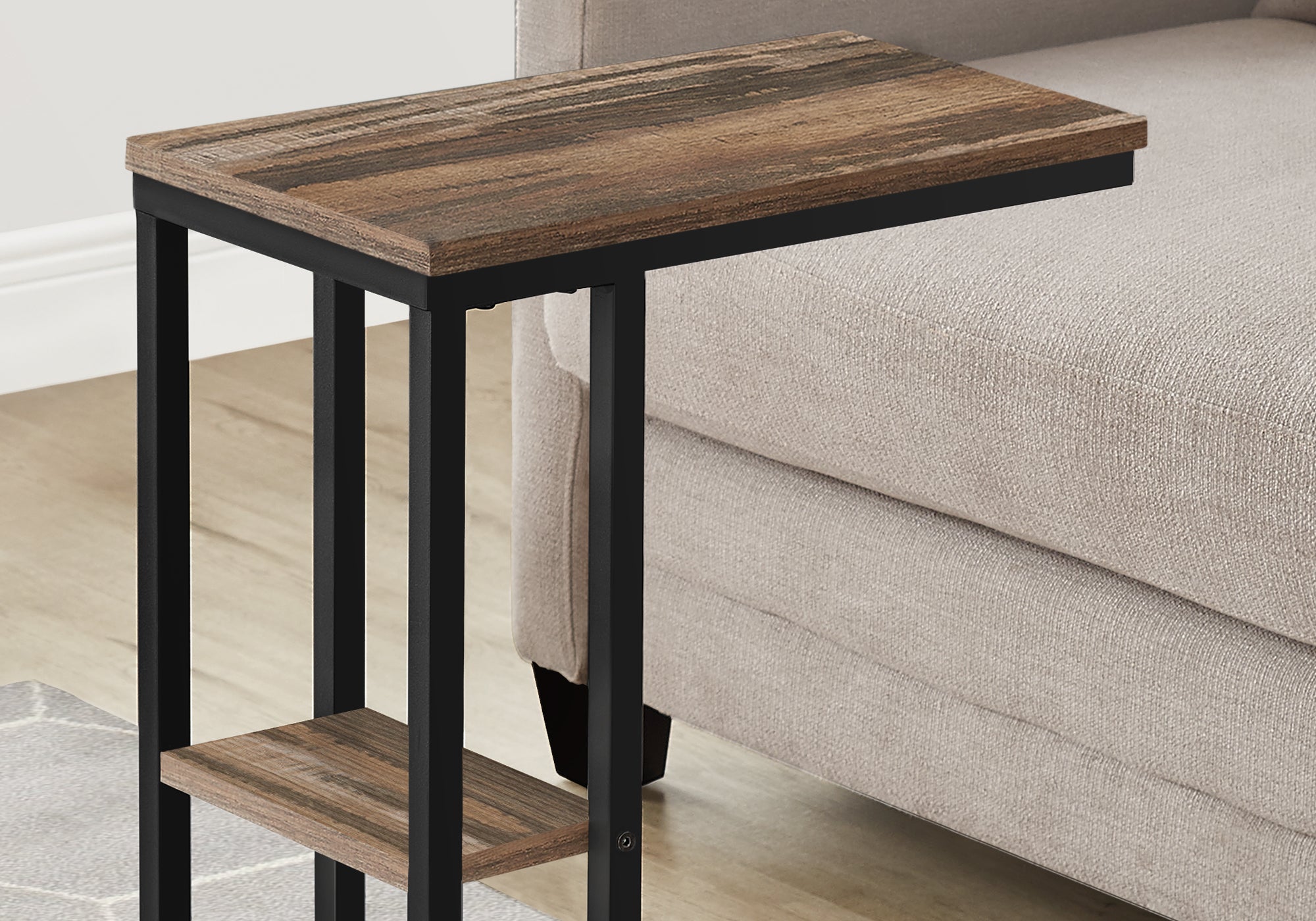 Monarch Specialties I 3673 Table D'appoint, En Forme De C, Bout, Côté, Collation, Salon, Chambre À Coucher, Métal, Stratifié, Brun, Noir, Contemporain, Moderne - Simple Boutique