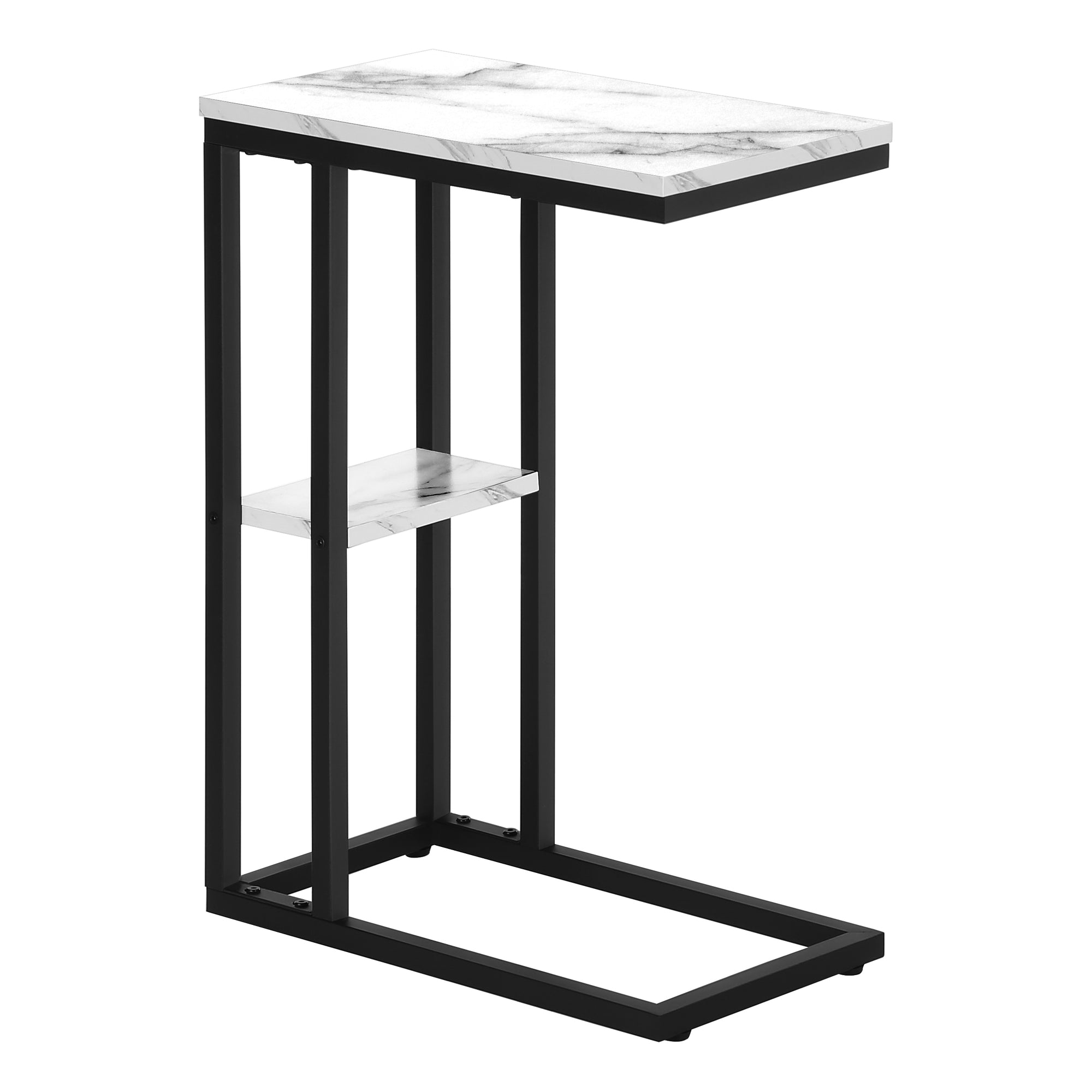 Monarch Specialties I 3675 Table D'appoint, En Forme De C, Bout, Côté, Collation, Salon, Chambre À Coucher, Métal, Stratifié, Aspect Marbre Blanc, Noir, Contemporain, Moderne - Simple Boutique