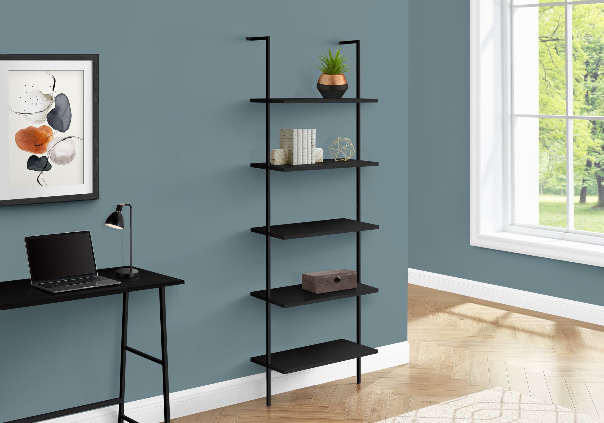 Monarch Specialties I 3683 Étagère À Livres, Étagère, Étagère, Échelle, 5 Niveaux, 72"h, Bureau, Chambre À Coucher, Métal, Stratifié, Noir, Contemporain, Moderne - Simple Boutique