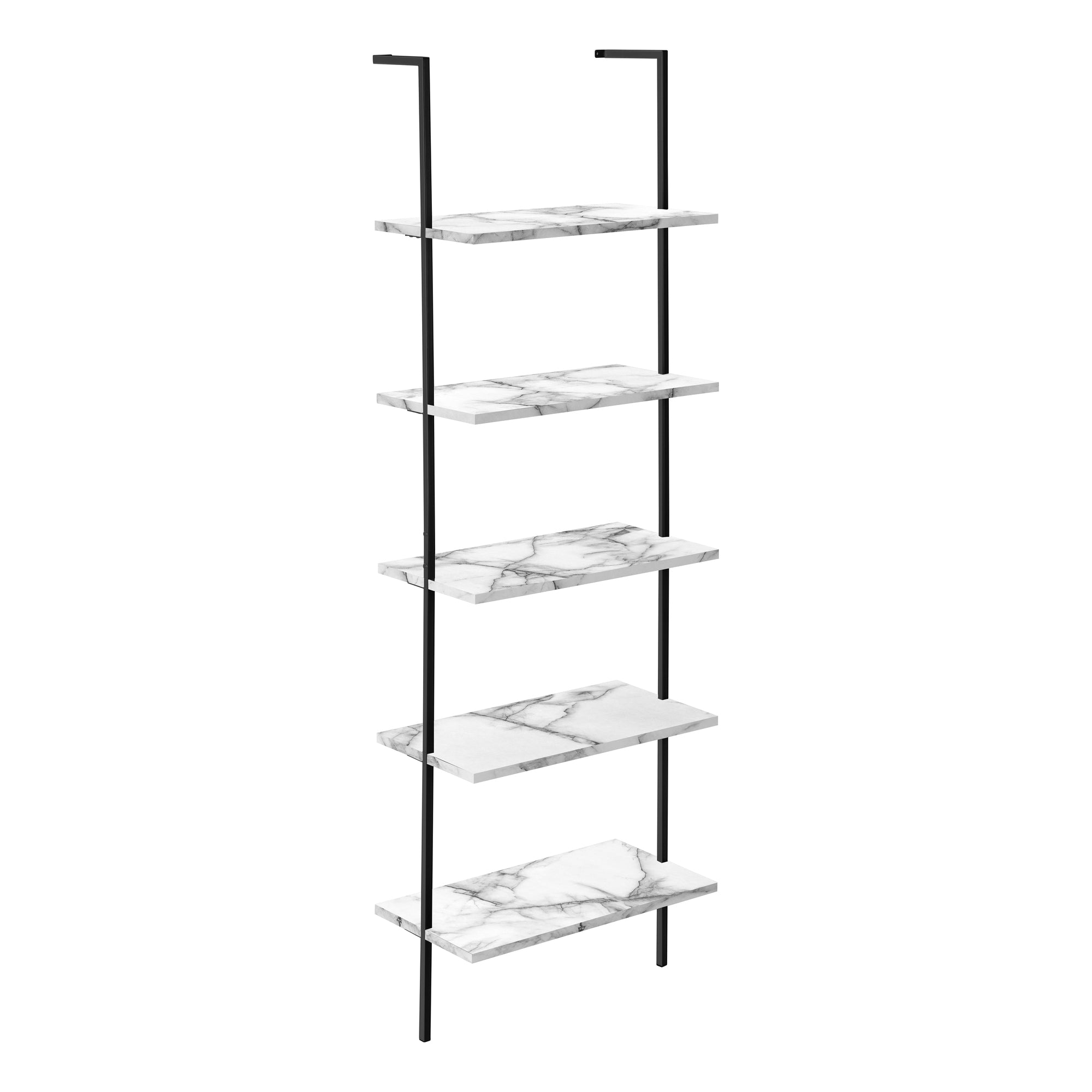 Monarch Specialties I 3685 Étagère À Livres, Étagère, Étagère, Échelle, 5 Niveaux, 72"h, Bureau, Chambre À Coucher, Métal, Stratifié, Aspect Marbre Blanc, Noir, Contemporain, Moderne - Simple Boutique