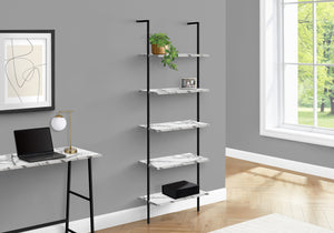 Monarch Specialties I 3685 Étagère À Livres, Étagère, Étagère, Échelle, 5 Niveaux, 72"h, Bureau, Chambre À Coucher, Métal, Stratifié, Aspect Marbre Blanc, Noir, Contemporain, Moderne - Simple Boutique