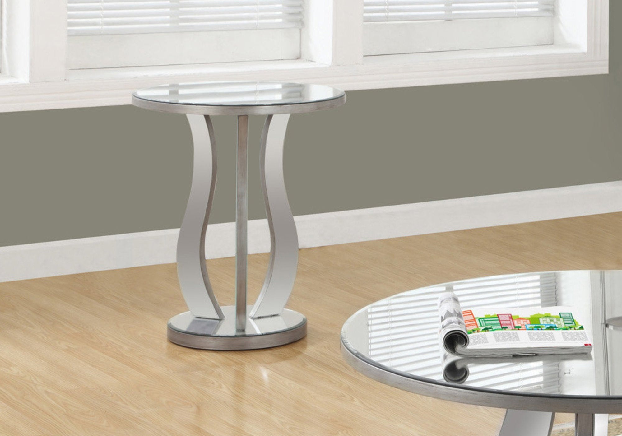 Monarch Specialties I 3726 Table D'appoint, Côté, Bout, Table De Nuit, Lampe, Salon, Chambre À Coucher, Miroir, Gris, Dégager, Transitionnel - Simple Boutique