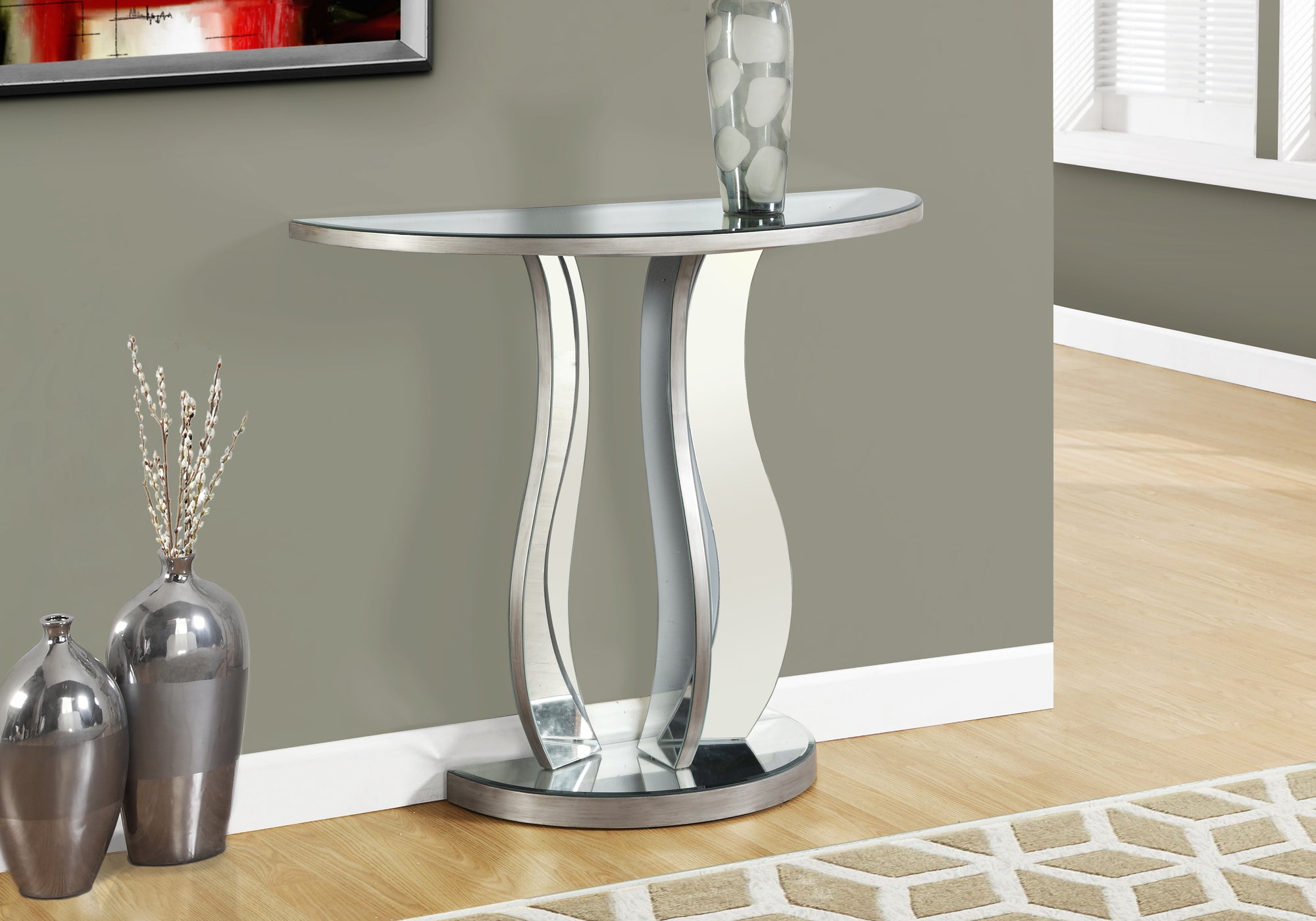Monarch Specialties I 3727 Table D'appoint, Console, Entrée, Étroit, Sofa, Salon, Chambre À Coucher, Miroir, Gris, Dégager, Transitionnel - Simple Boutique