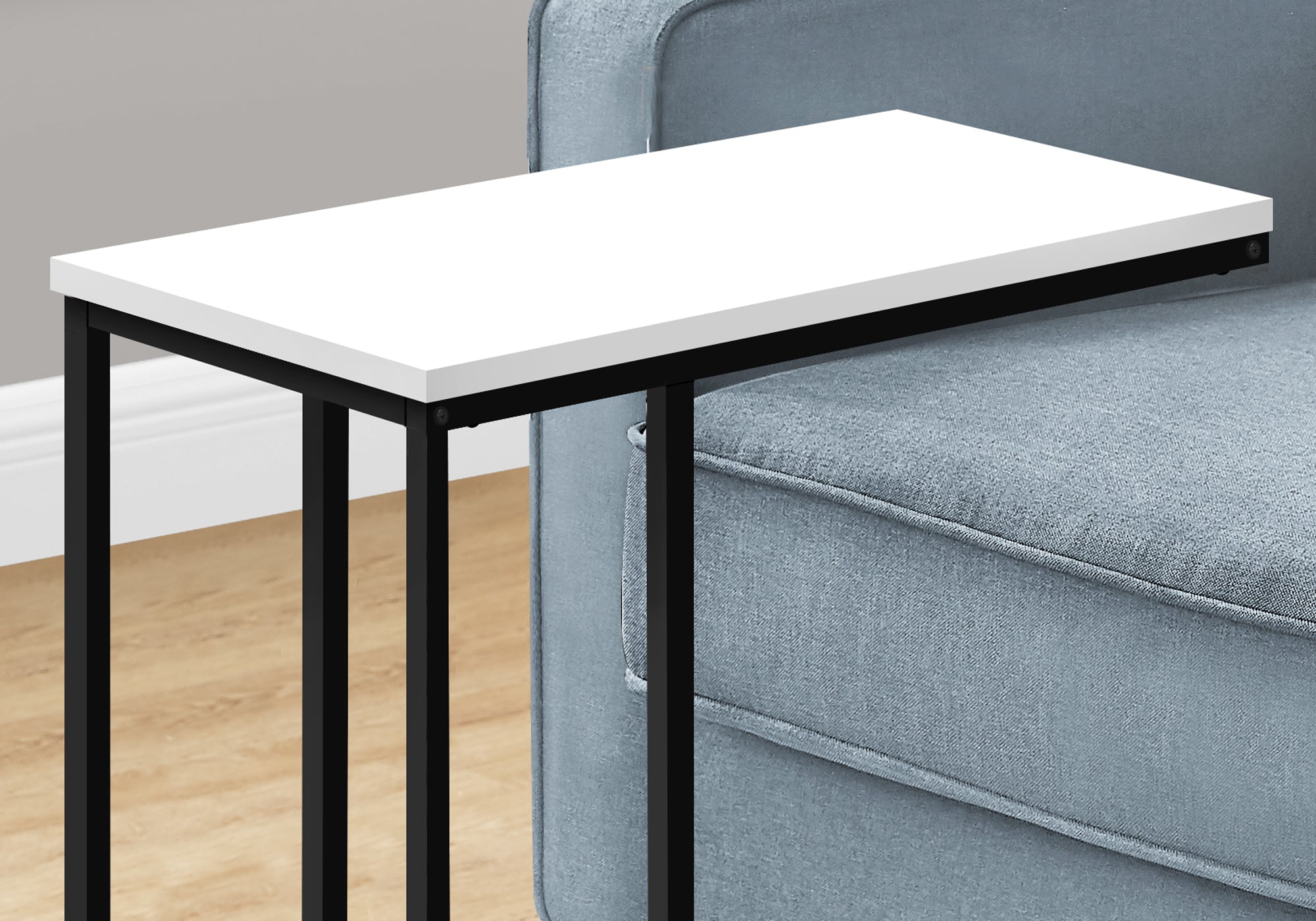 Monarch Specialties I 3760 Table D'appoint, En Forme De C, Bout, Côté, Collation, Salon, Chambre À Coucher, Métal, Stratifié, Blanc, Noir, Contemporain, Moderne - Simple Boutique
