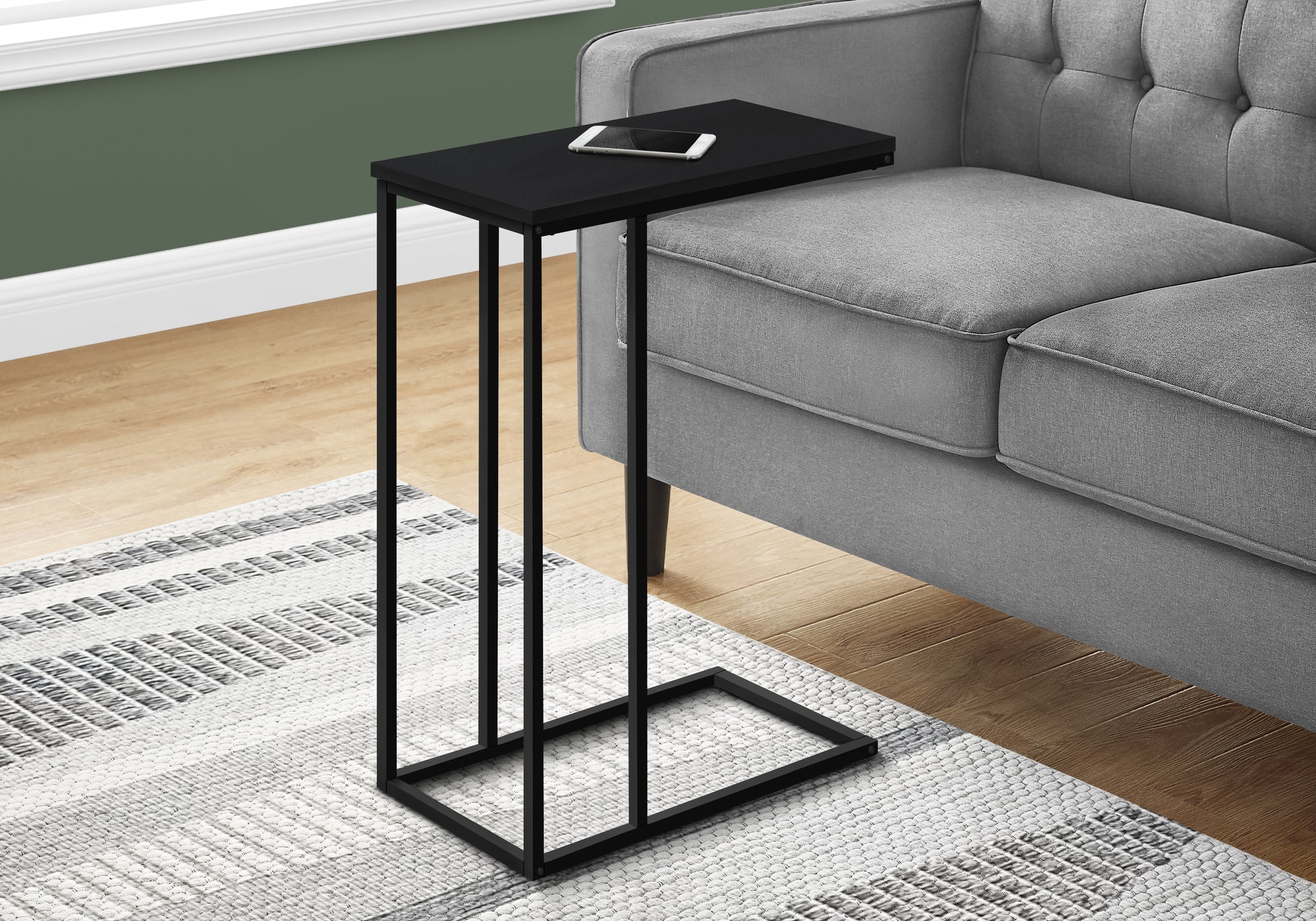 Monarch Specialties I 3761 Table D'appoint, En Forme De C, Bout, Côté, Collation, Salon, Chambre À Coucher, Métal, Stratifié, Noir, Contemporain, Moderne - Simple Boutique