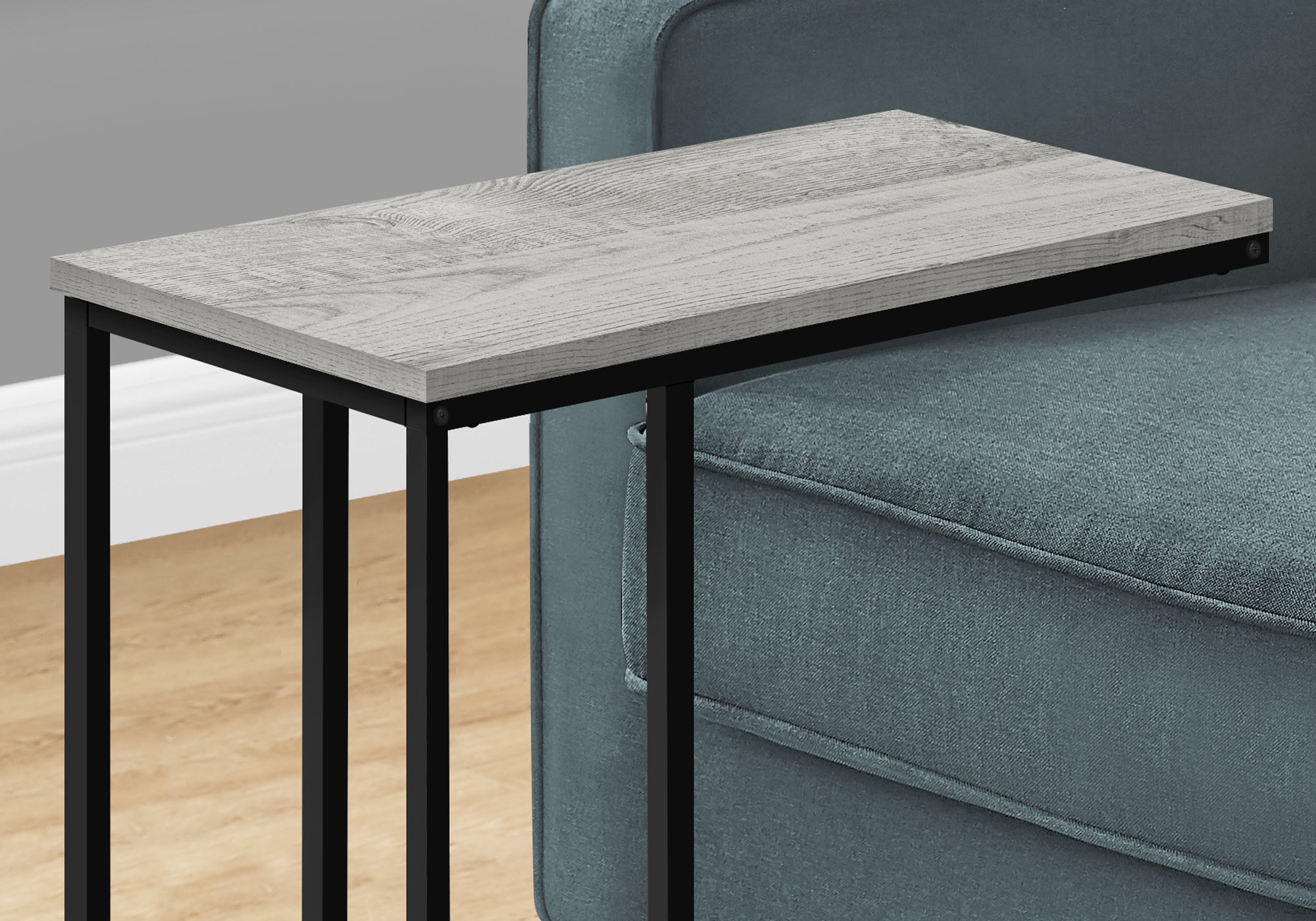 Monarch Specialties I 3762 Table D'appoint, En Forme De C, Bout, Côté, Collation, Salon, Chambre À Coucher, Métal, Stratifié, Gris, Noir, Contemporain, Moderne - Simple Boutique