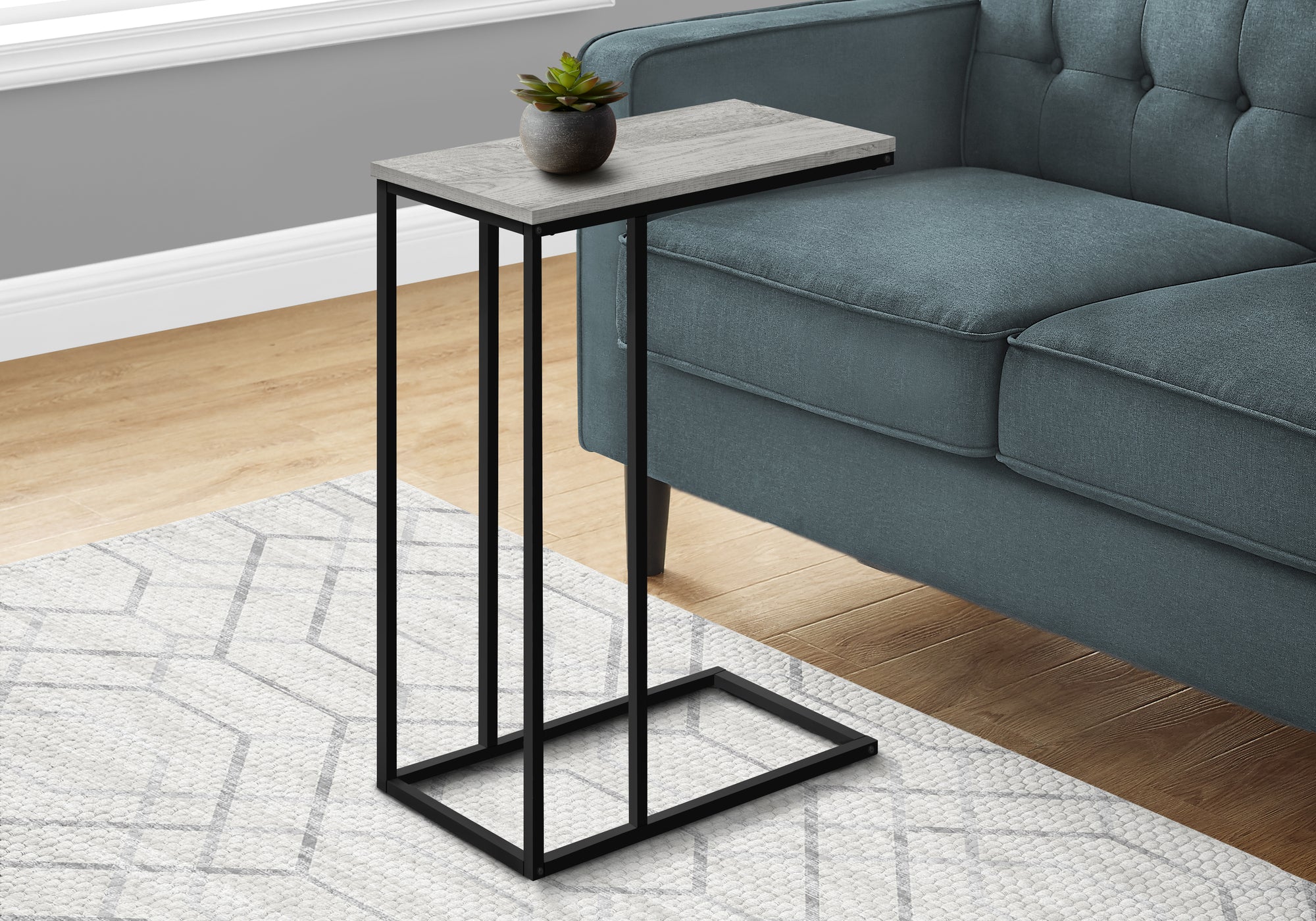 Monarch Specialties I 3762 Table D'appoint, En Forme De C, Bout, Côté, Collation, Salon, Chambre À Coucher, Métal, Stratifié, Gris, Noir, Contemporain, Moderne - Simple Boutique