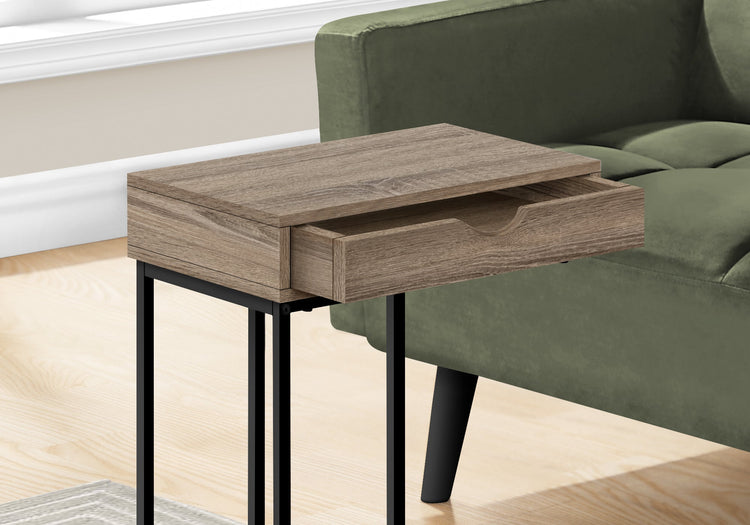 Monarch Specialties I 3771 Table D'appoint, En Forme De C, Bout, Côté, Collation, Tiroir De Rangement, Salon, Chambre À Coucher, Métal, Stratifié, Brun, Noir, Contemporain, Moderne - Simple Boutique