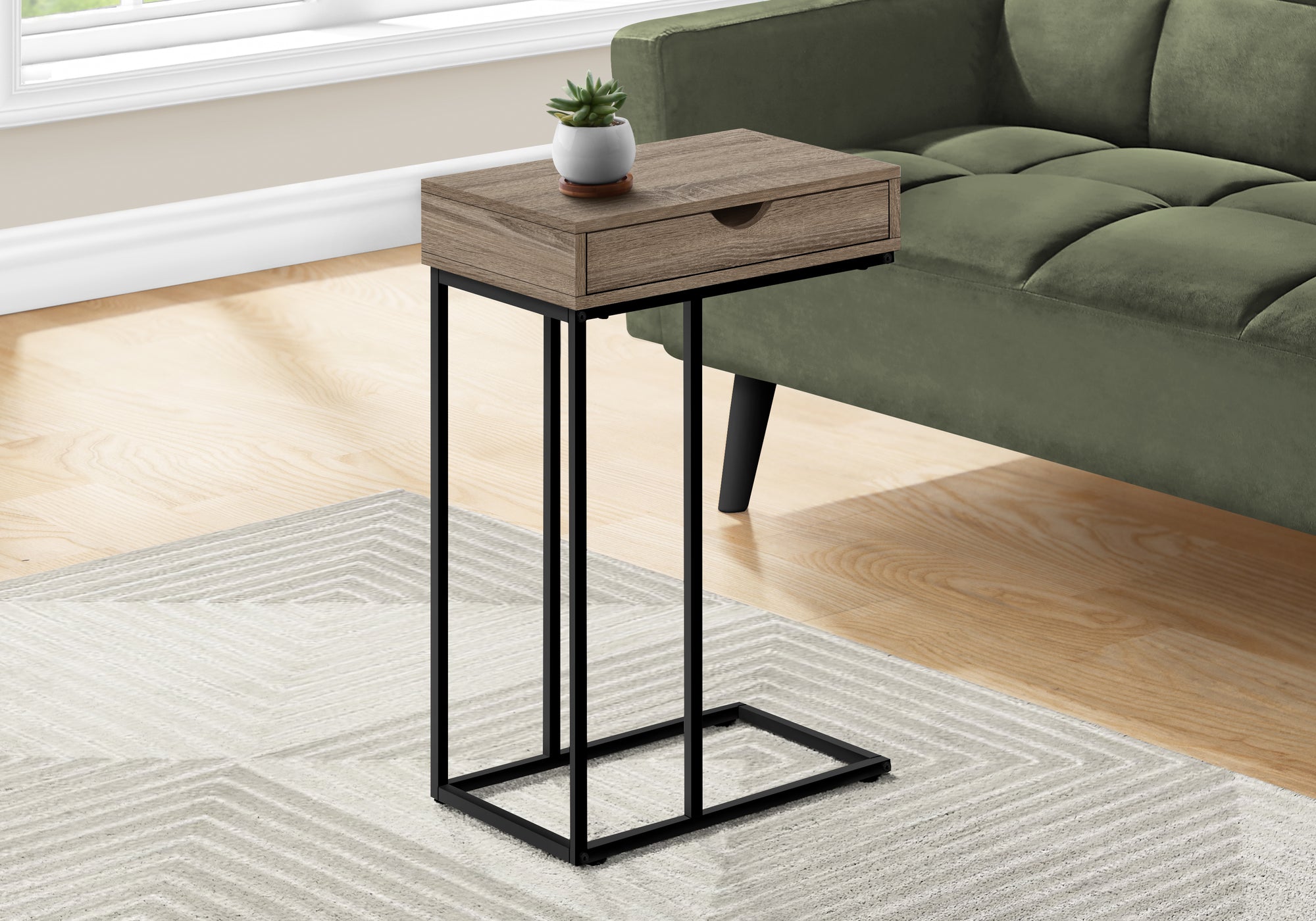 Monarch Specialties I 3771 Table D'appoint, En Forme De C, Bout, Côté, Collation, Tiroir De Rangement, Salon, Chambre À Coucher, Métal, Stratifié, Brun, Noir, Contemporain, Moderne - Simple Boutique