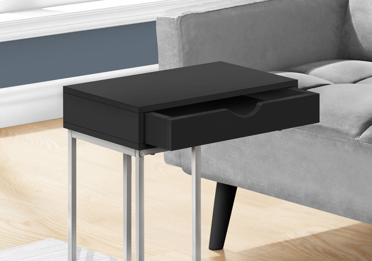 Monarch Specialties I 3773 Table D'appoint, En Forme De C, Bout, Côté, Collation, Tiroir De Rangement, Salon, Chambre À Coucher, Métal, Stratifié, Noir, Gris, Contemporain, Moderne - Simple Boutique